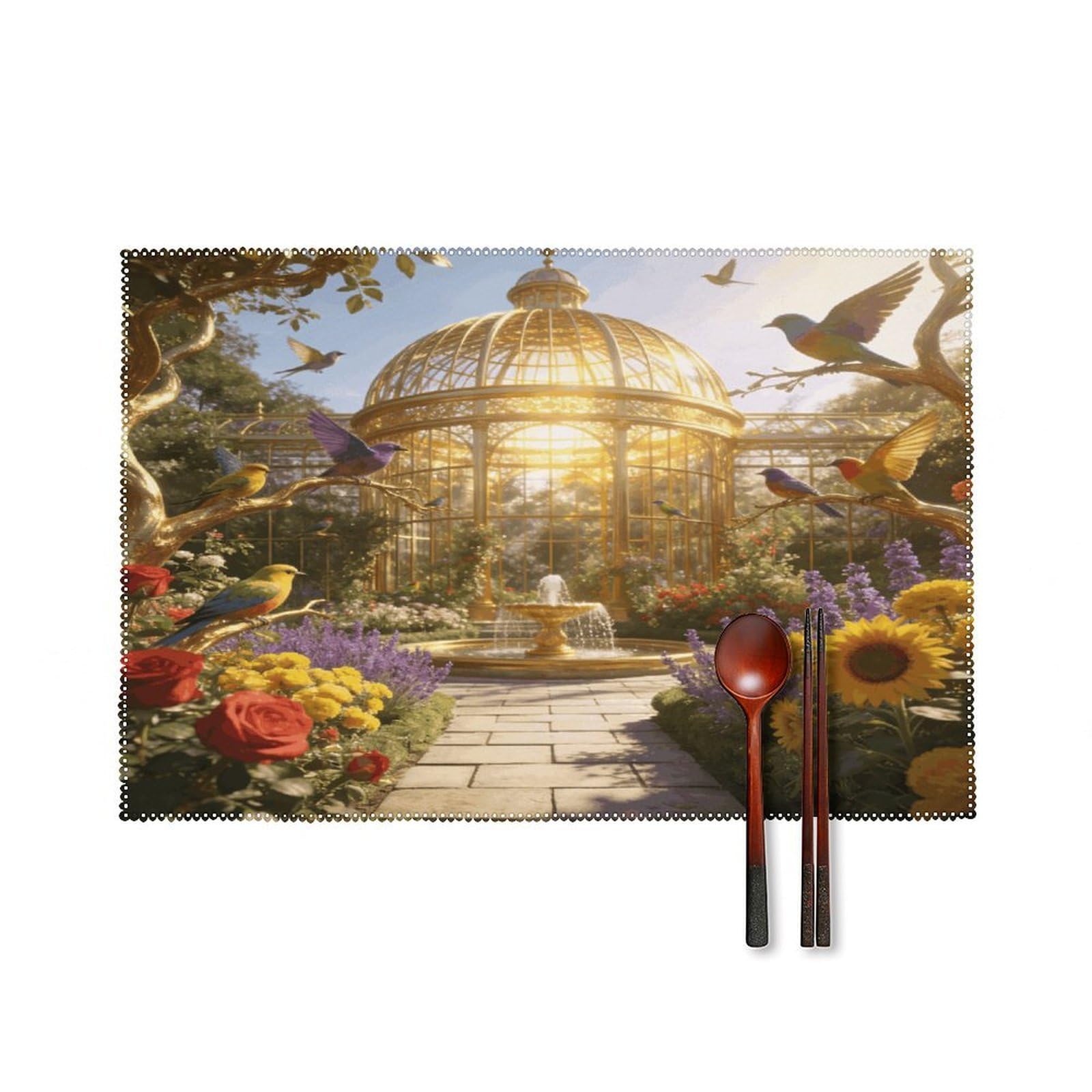 A Spring Feast in A Golden Cage Placemats Washable Canvas Place Mats Decoration Placemat for Dining Table Easy to Clean Tables Mat Set of 6 for Kitchen Dining Room Coffee Table