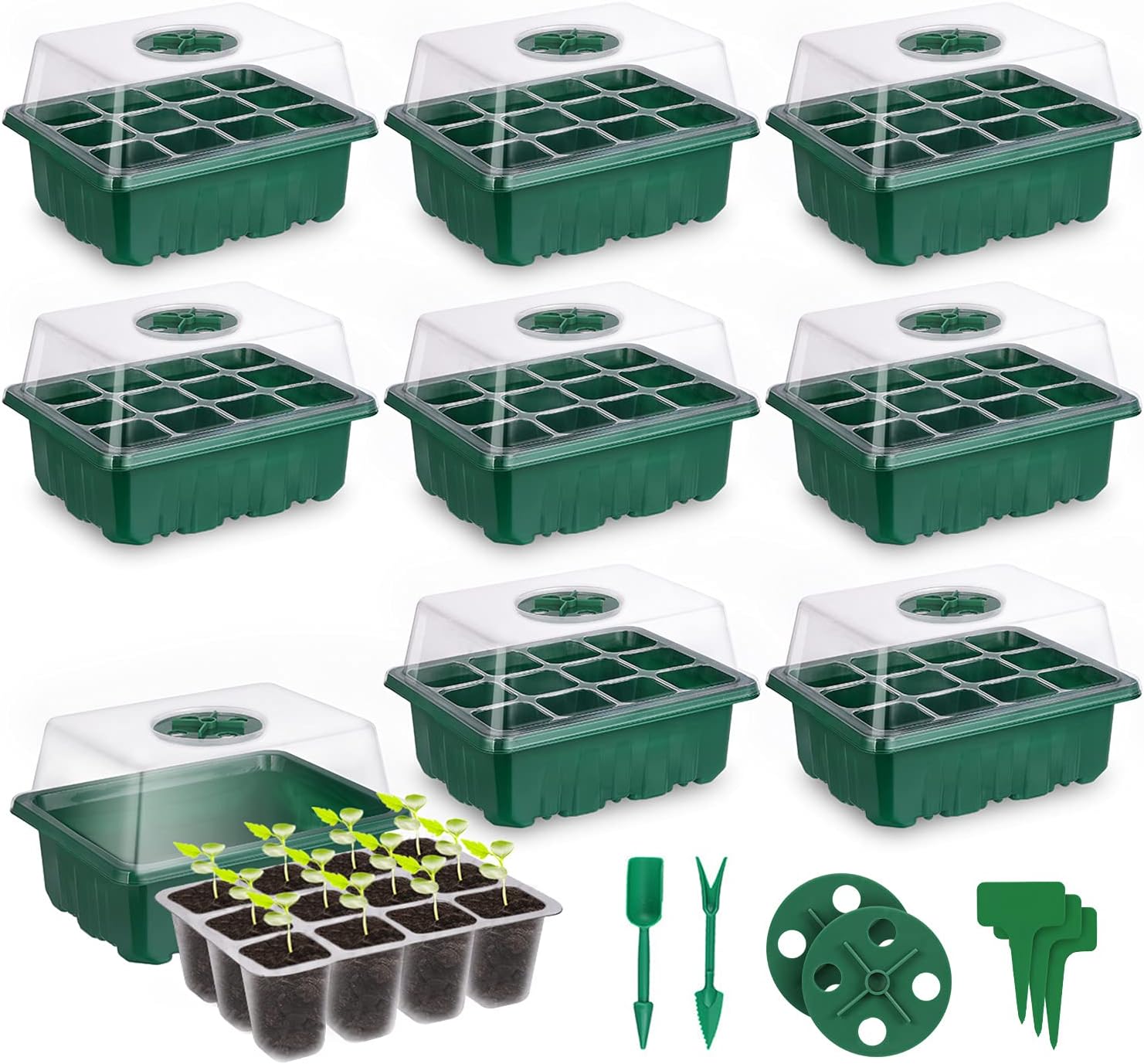 Sunbroaden 9 Packs Seed Starter Tray, Seed Starter Kit with Humidity Dome, Durable Seed Starting Trays, Plant Starter Trays Indoor for Seedlings (12 Cells per Tray)