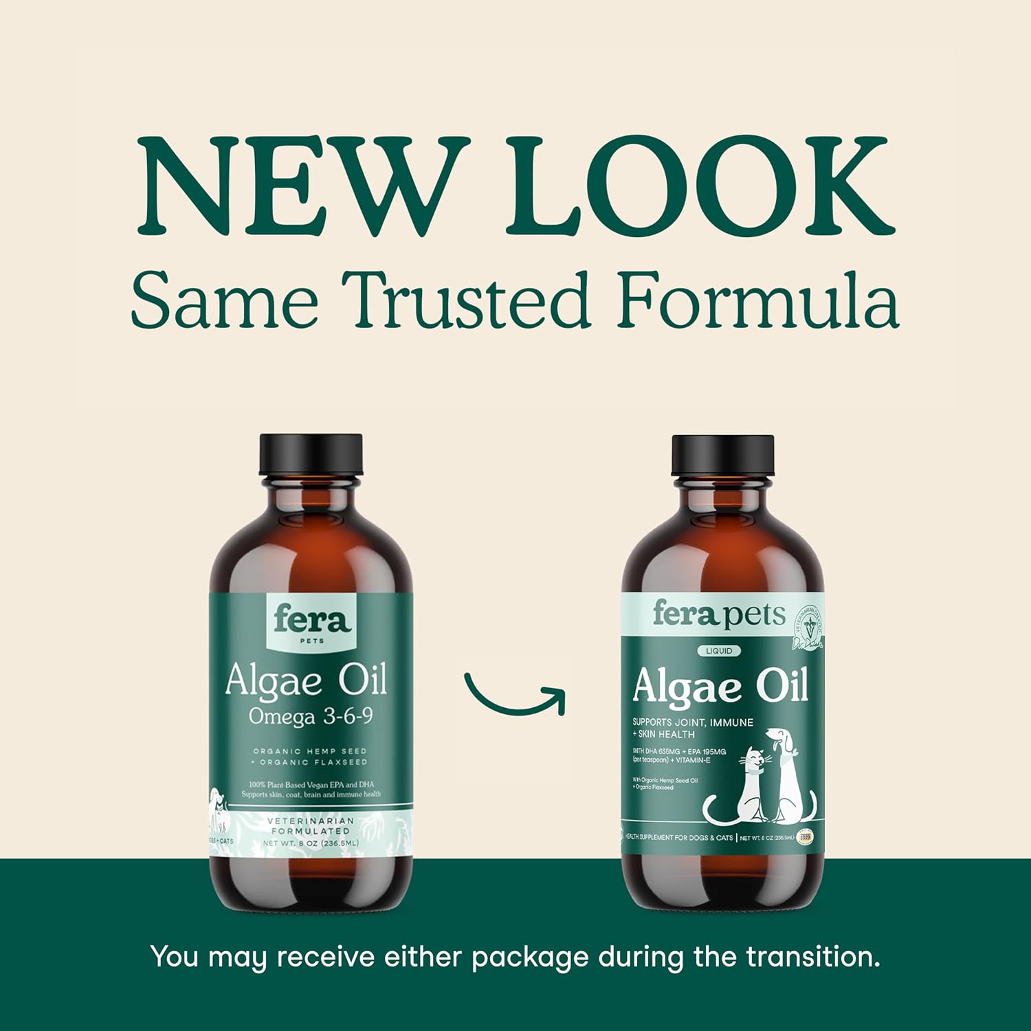 Fera Pets Algae Oil Vegan Omega-3 for Cats & Dogs Supports Immune Heart Brain Skin Coat