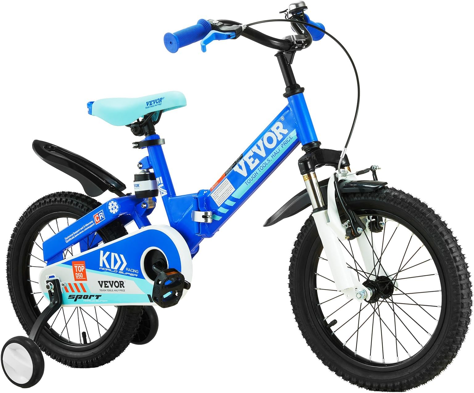 VEVOR Folding Toddler Balance Bike, 16" High-Carbon Steel Kids Bike with Adjustable Seat & Handlebar, Inflatable Tires, Portable Kids Balance Bicycle Gift for 5-8 Years Boys Girls, 99LBS Support