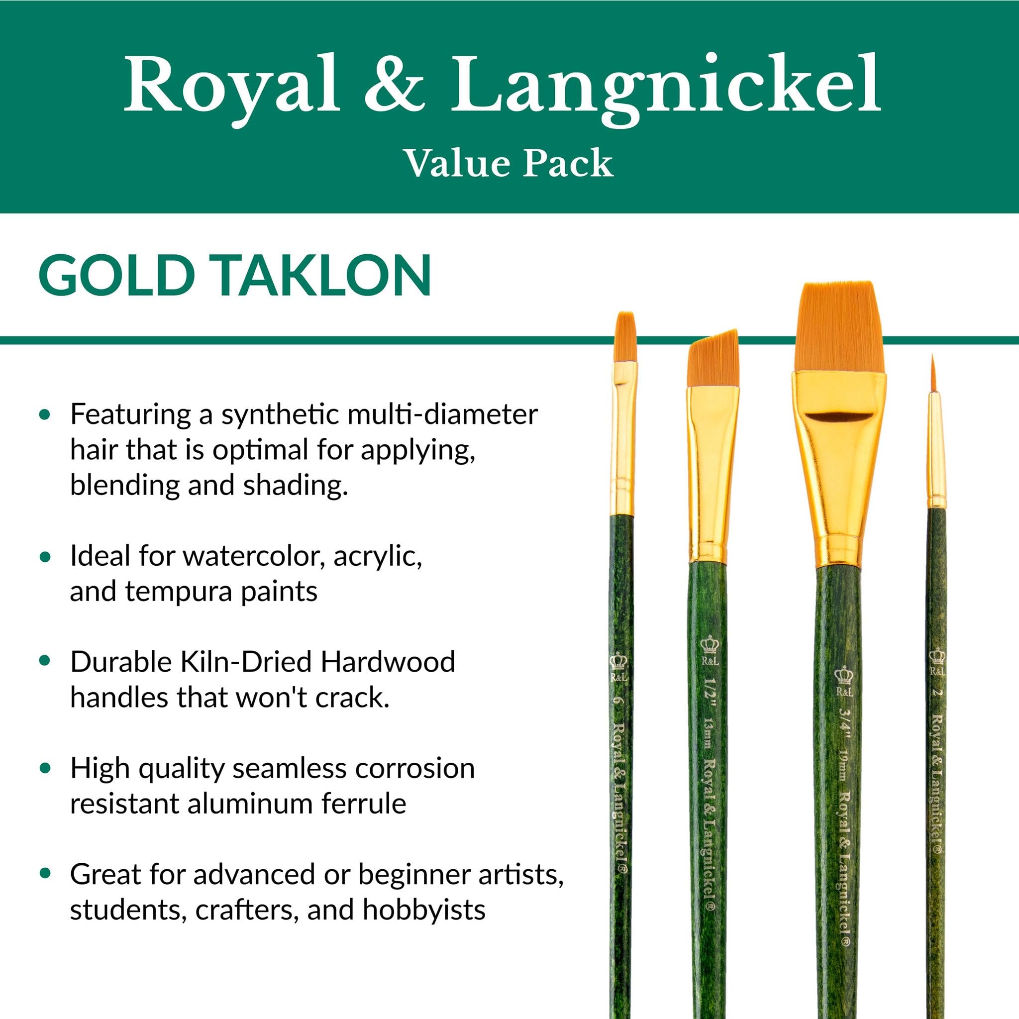 Royal & Langnickel Royal Zip N' Close Gold Taklon Detail 6-Piece Brush Set - Image 4