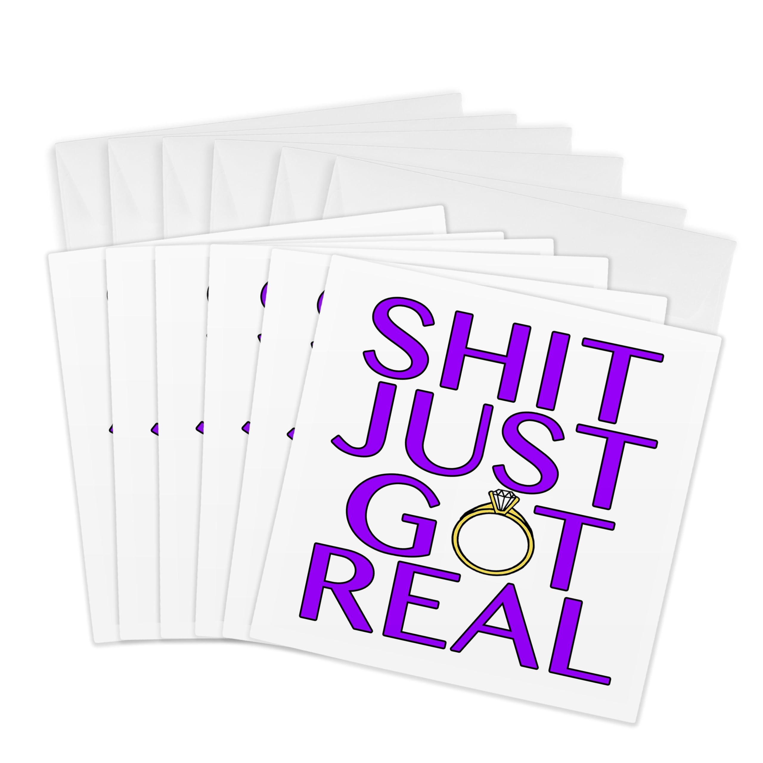 3dRose gc_222826_1 6 x 6-Inch "Shit Just Got Real Purple" Greeting Card (Pack of 6)