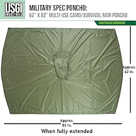 USGI Industries Military Style Poncho | Lightweight Tactical Multi Use Rip Stop Camouflage Rain Poncho | Perfect for Hiking, Hunting, Emergency Tent, Survival (OD Green)