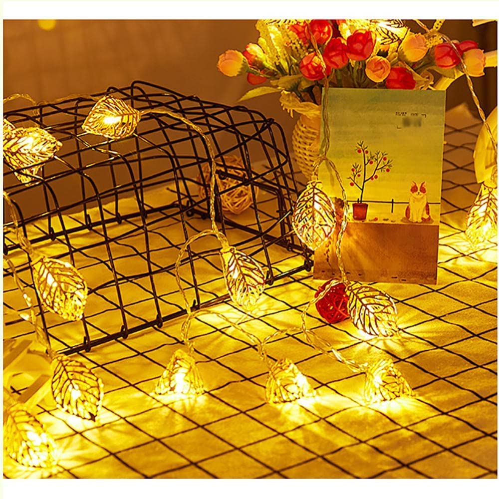 Lampki choinkowe z kutego żelaza | dekoracyjne LED zasilane bateriami na ślub, Boże Narodzenie, urodziny, święta(Gold,4.9FT(10LED))