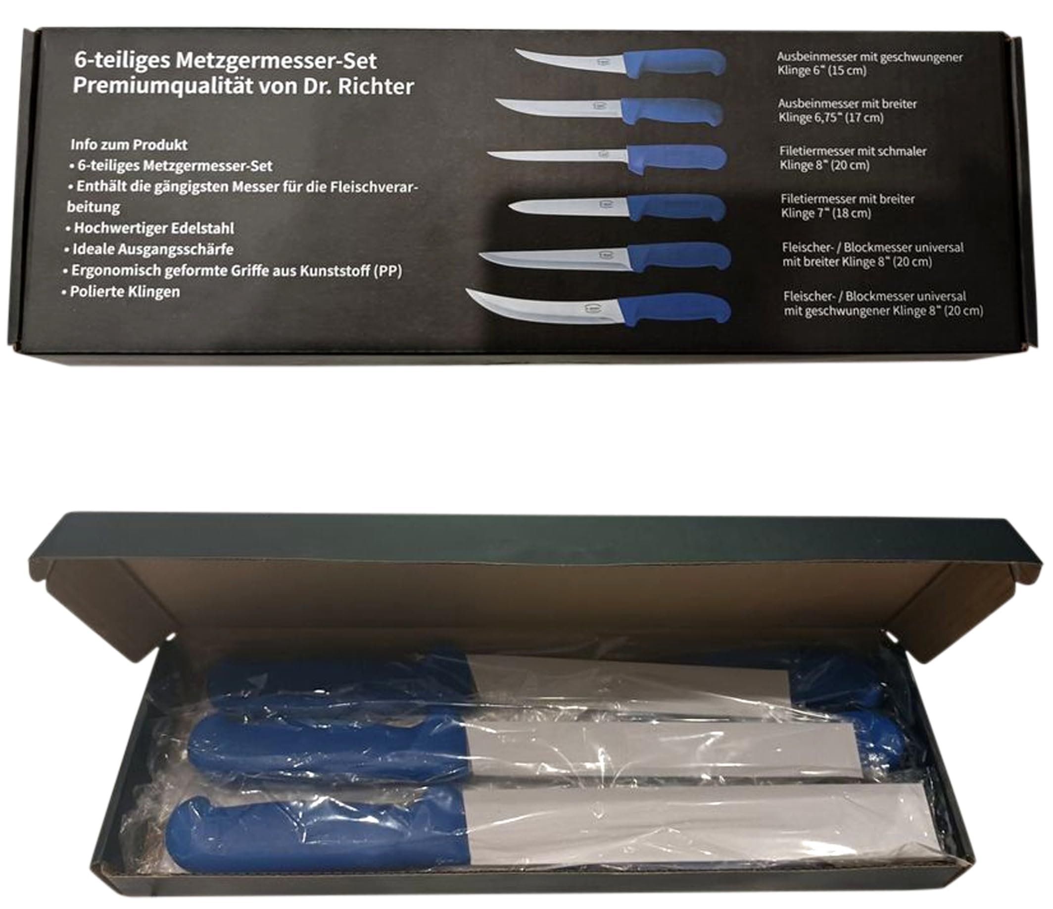 6-teiliges Metzgermesser Set Profi | Ausbeinmesser | Blockmesser | Filetiermesser