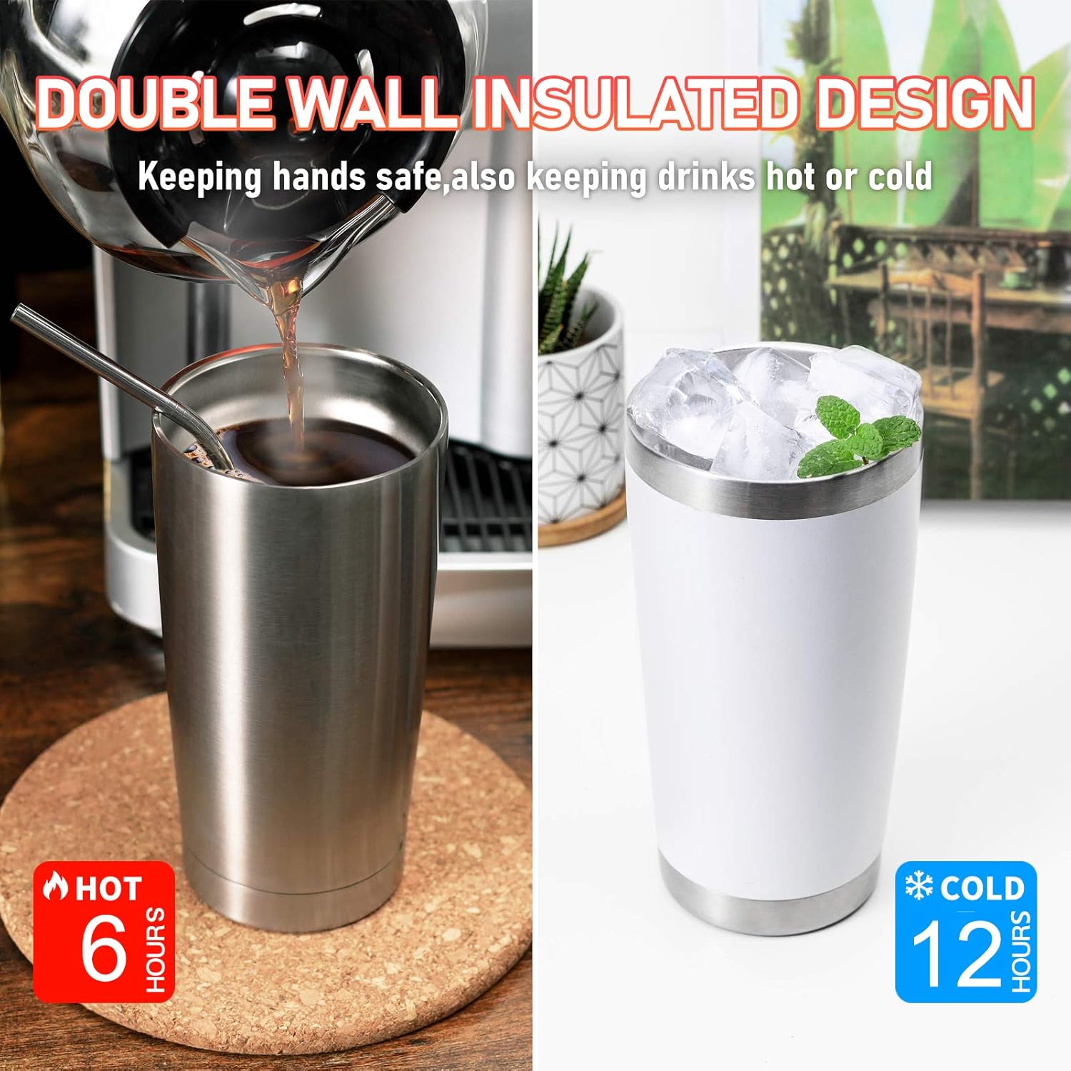 COMOOO 20oz Stainless Steel Navy Tumbler Bulk with Lid and Straw Insulated Coffee Tumbler Cup Double Wall Vacuum Travel Mug for Cold Drinks and Hot Beverage (Navy, 4 Pack) - Image 6