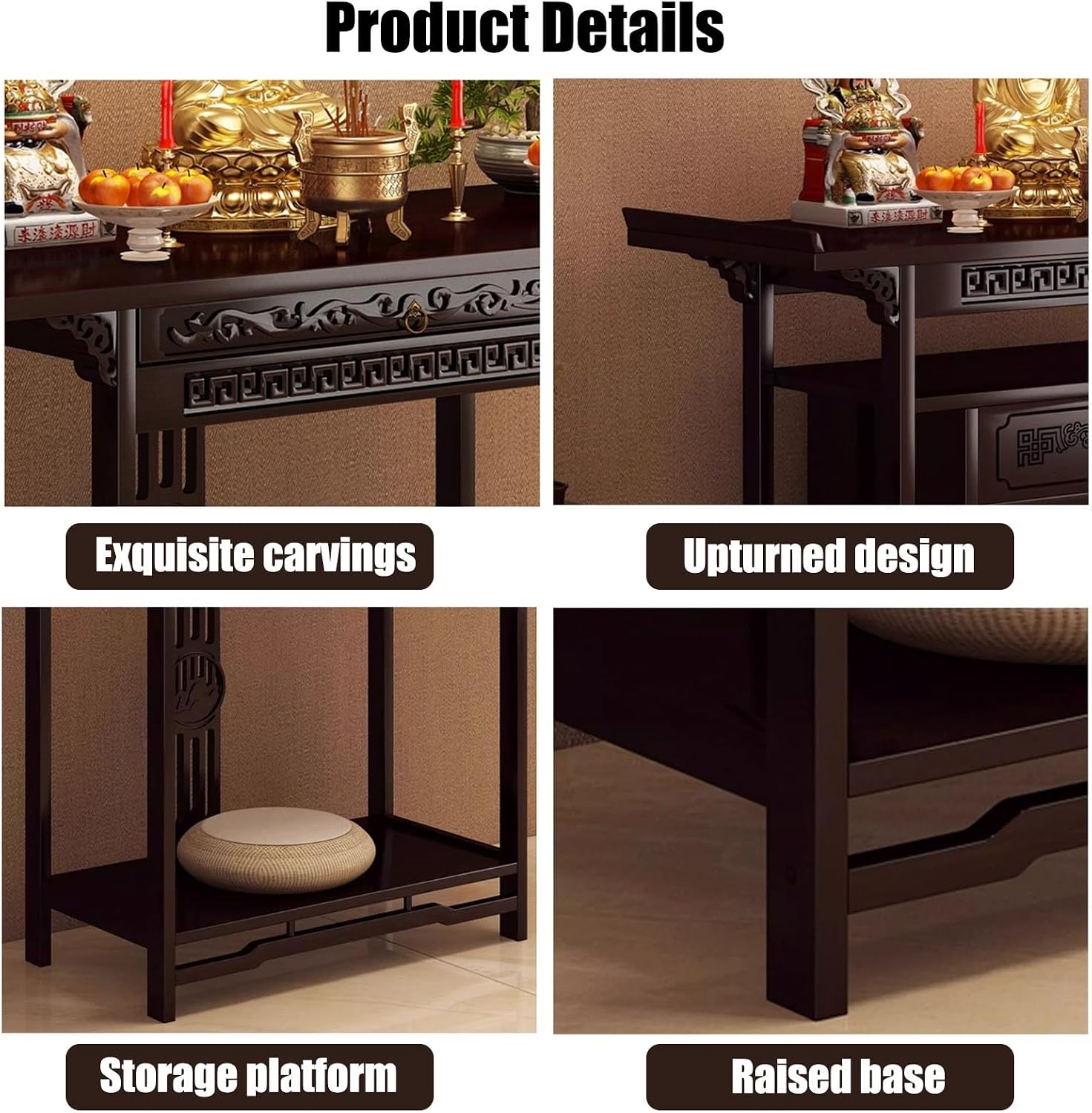 Shrine Altar Table, Chinese Cabinet Pedestal Offering Table, Altar Cabinet with Storage, Bamboo Meditation Altars Tables, Personal Buddha Niche, for Small Spaces(L80cm/31.5'')