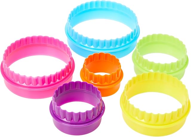 Dexam Plastic Double Sided Plain/Crinkle Round Cookie Cutters, Set of 6,Multicoloured