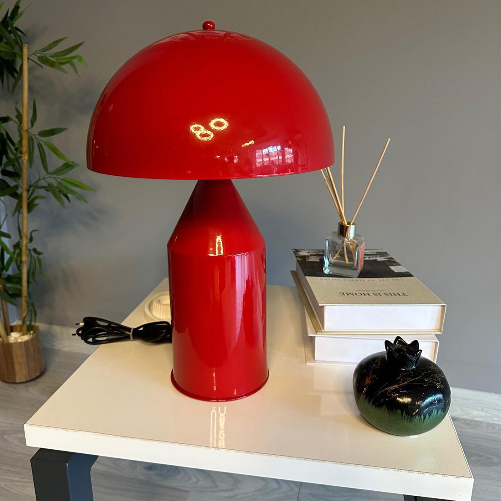 bamyum Lipeo Tischlampe Retro, Pilz Lampe Klein Rot, Pilzleuchte, Tischlampe mit Kabel, Retro Nachttischlampe, Vintage Tischleuchte Rot, Pilzlampen Wohnzimmer, Nachttischleuchte