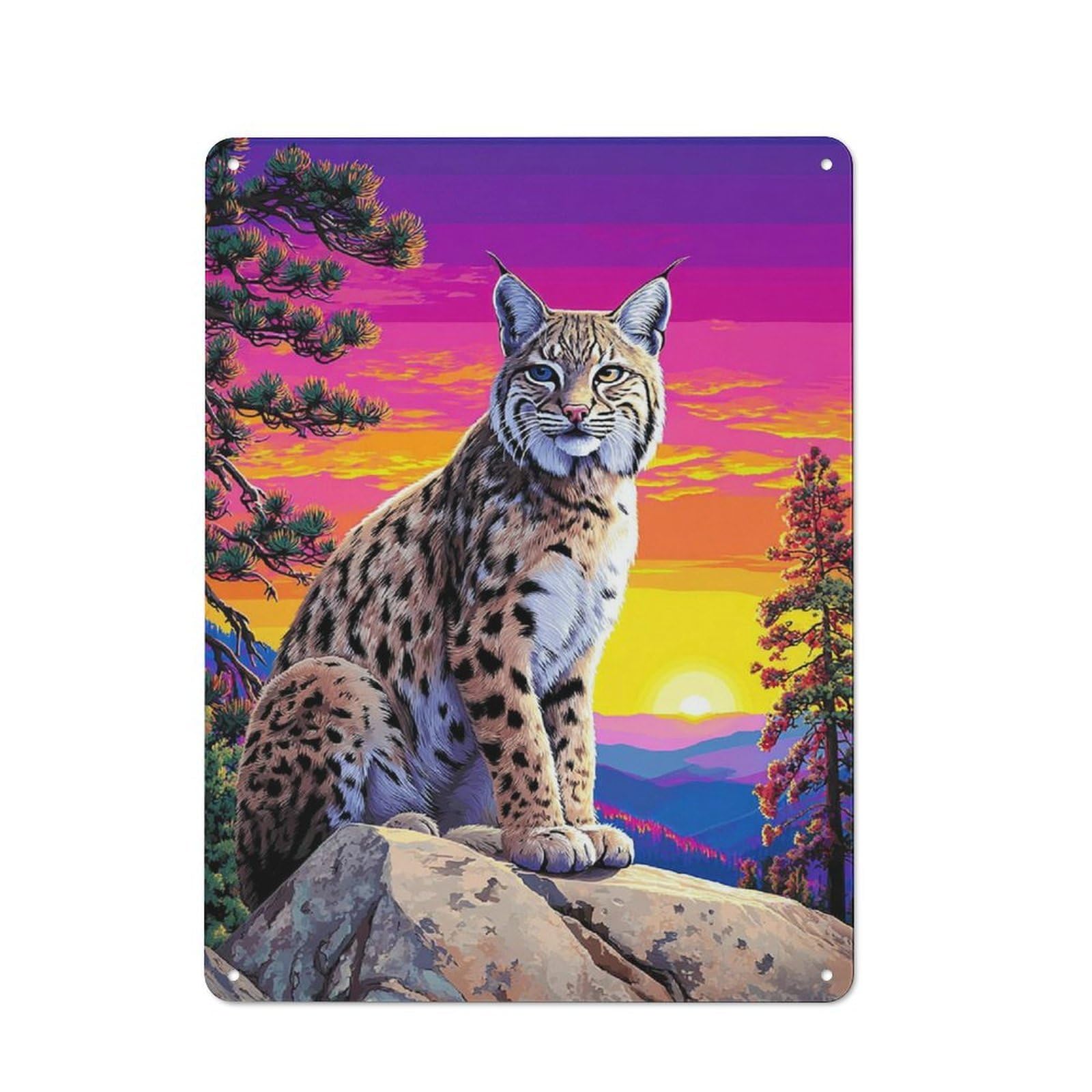 Junmoney Sunset Lynx Majesty Metal Plaque 40X30cm With For Hallway Wall, Retro Decor, For Themed Interiors In Hallways And Entrance Areas