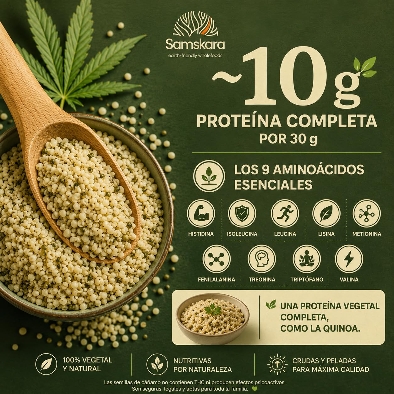 Semillas de Cáñamo Peladas BIO Samskara | Cáñamo Semillas Origen UE | Fuente de Omega 3 y 6, Proteína Equilibrada | Keto | Hemp Seeds para Batidos, Bowls, Toppings y Snack Saludable - 1kg