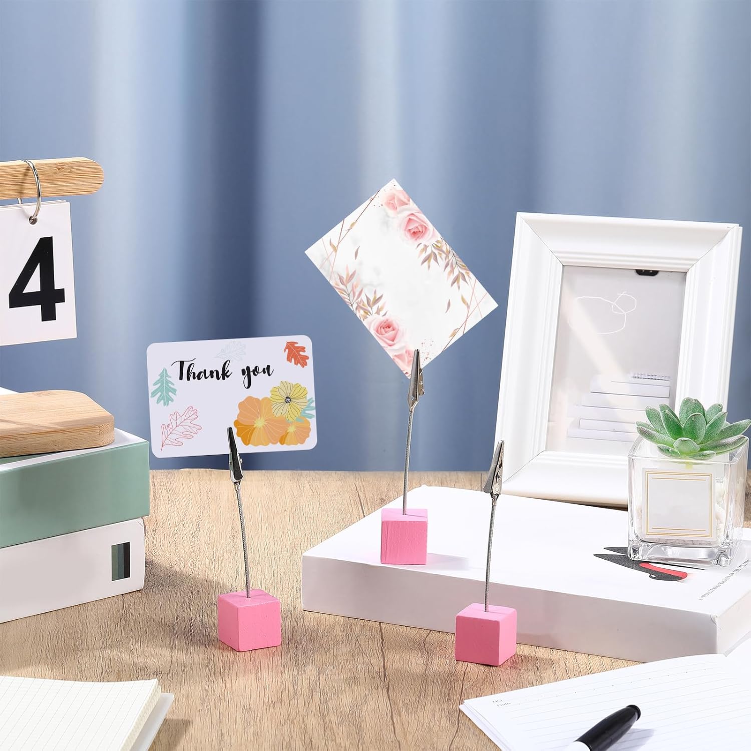 20 Pcs Cube Base Memo Clip Holder with Alligator Clip, Pink image 4