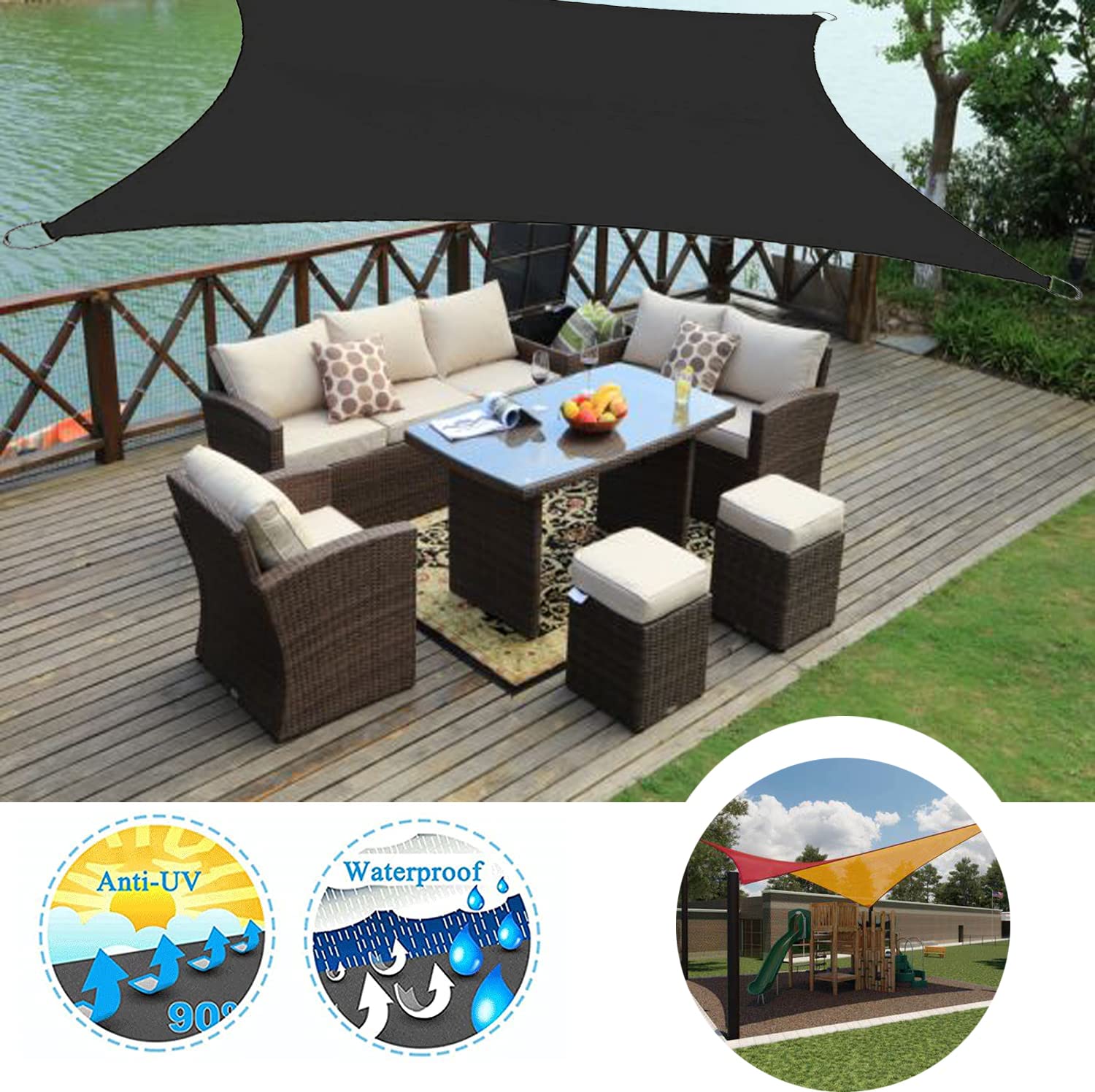 Voile d'ombrage imperméable et anti-UV pour terrasse, pelouse, terrasse, 0,9 x 6,1 m, auvent d'extérieur résistant au vent, de qualité commerciale, pour protection solaire