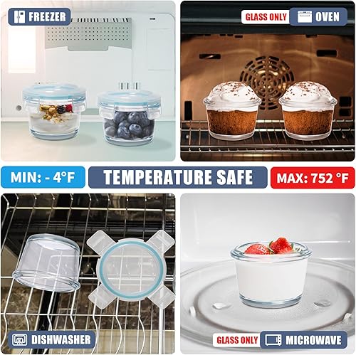 Miniatura 6 de Juego de 6 recipientes pequeños de vidrio para alimentos, reutilizables, herméticos, a prueba de fugas, mini recipientes de almacenamiento de