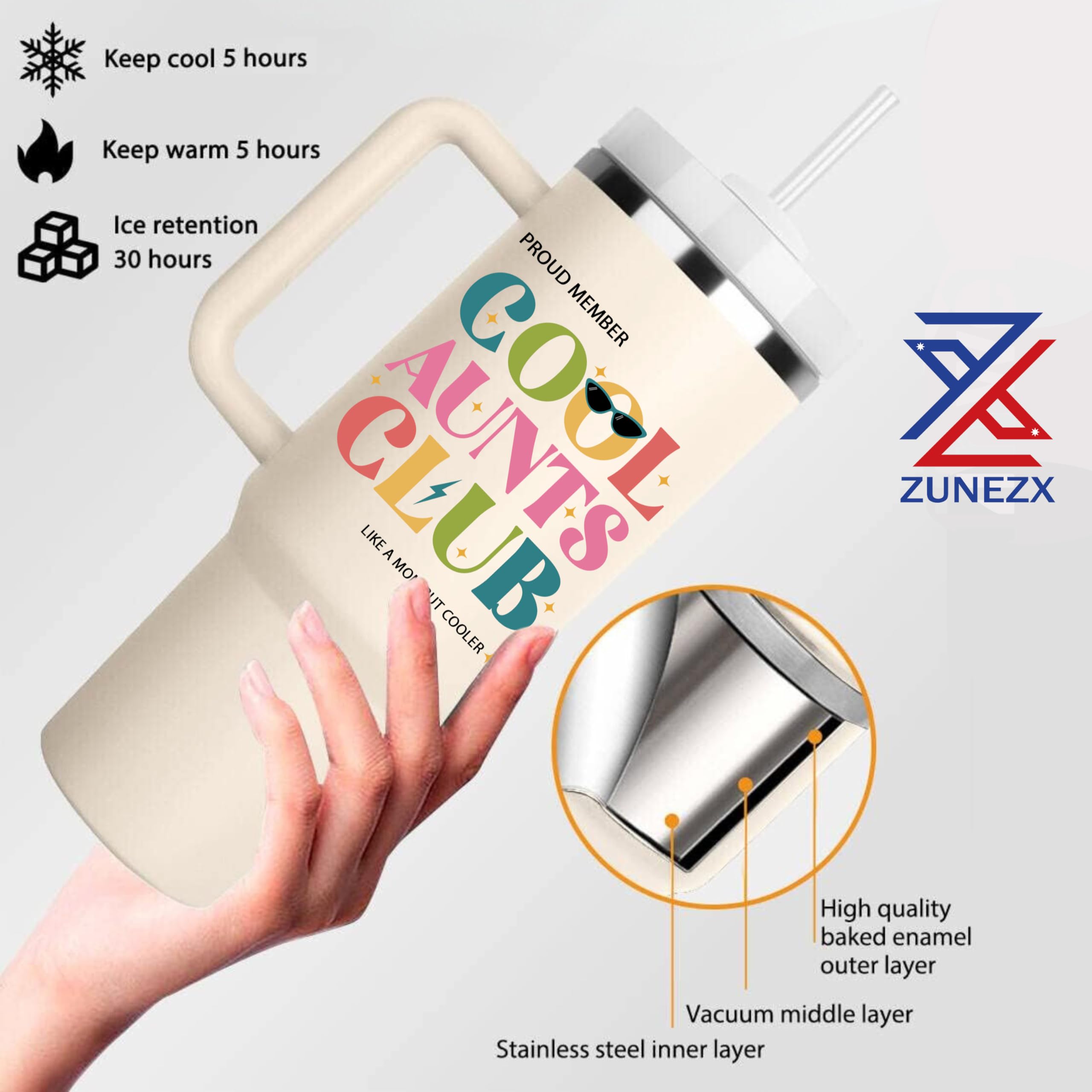 Amazon.com | ZUNEZX Cool Aunt Club 40oz Insulated Tumbler