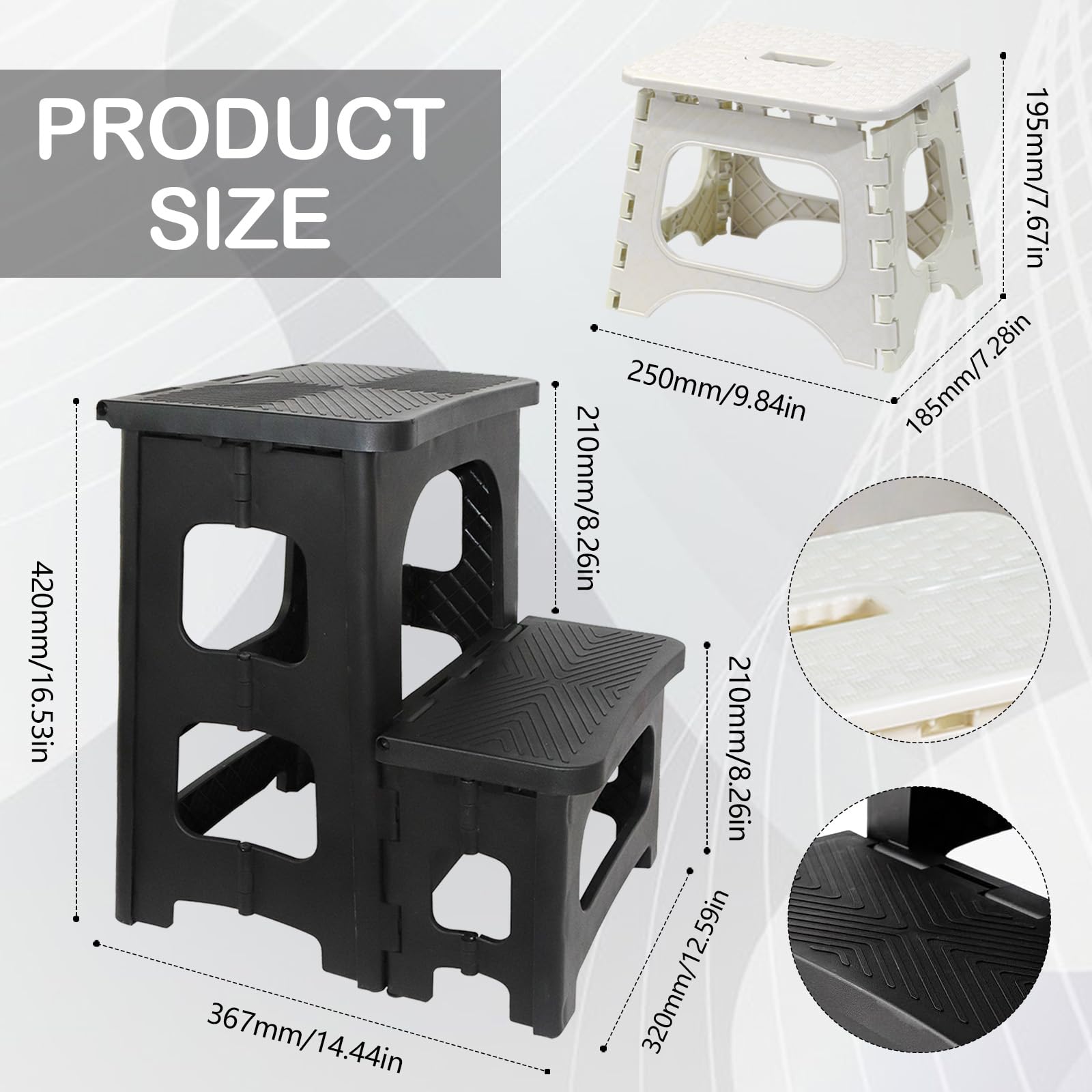 Taburete plegable de 2 pasos con banda de rodamiento antideslizante, capacidad de carga de 150 kg para niños con taburete plegable para cocina, hogar, oficina, exterior
