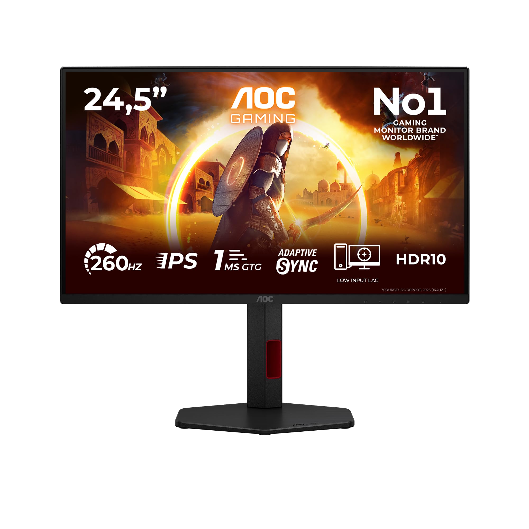 AOC Moniteur 25G4ZR 25 Pouce 260Hz, Fast IPS Dalle, 1ms GtG, HDR10, G-Sync Compatible, Ajustable en Hauteur, (1920x1080 HDMI 2X 2.0 DP 1x 1.4) Noir