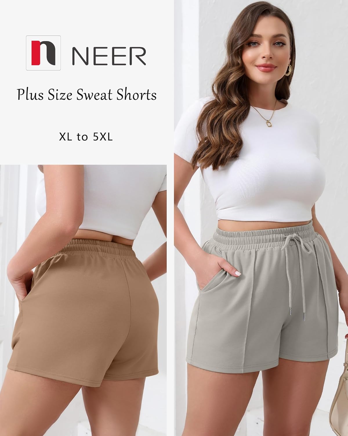 Neer 3 Pack Women's Plus Size Sweat Shorts, Drawstring Shorts with Pocket Summer Athletic Lounge Running Bottoms - Image 2