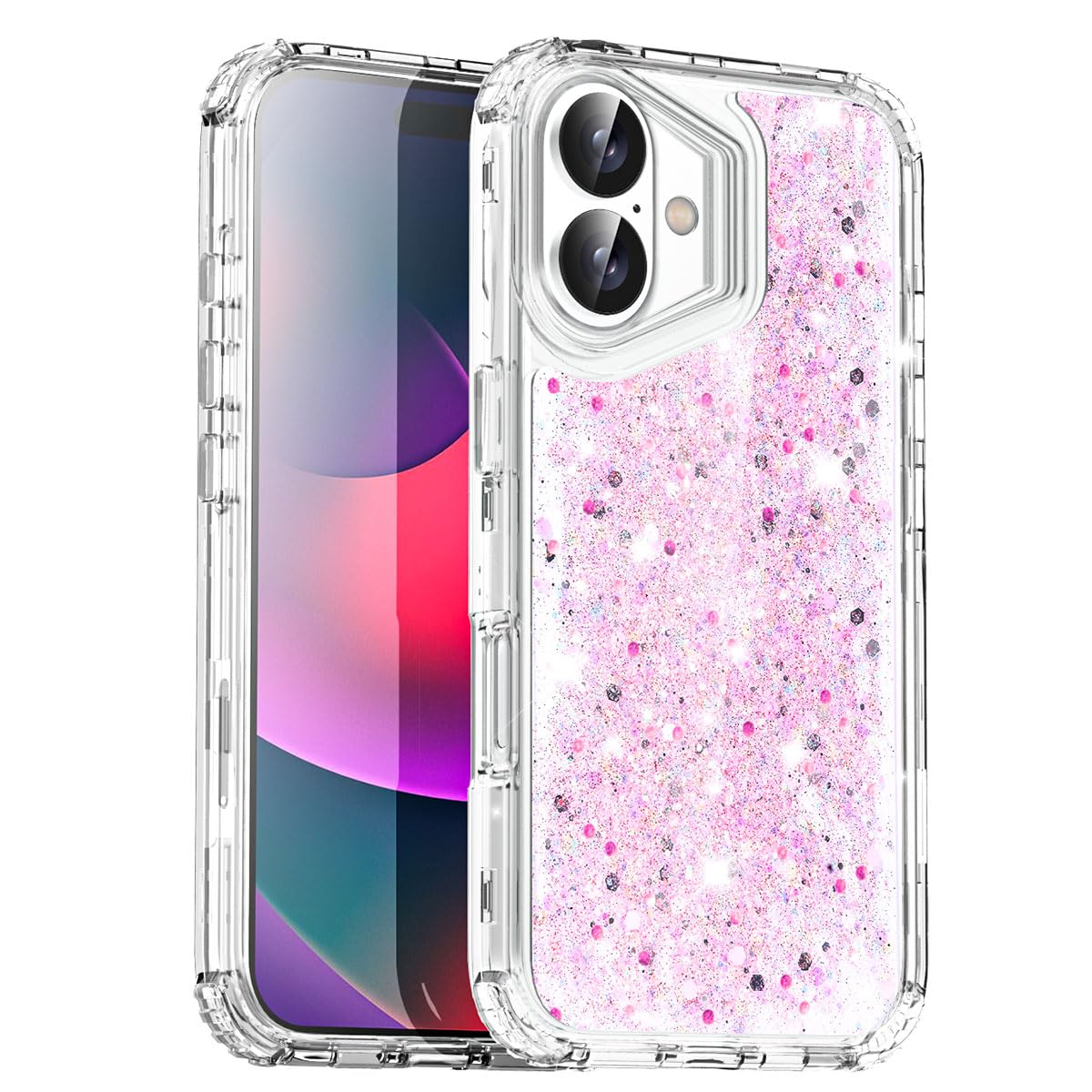 AICase for iPhone 16 Case Bling Glitter for Women Girls Cute Shiny Sparkle,3 in 1 Heavy Duty Durable 3-Layer Military Grade Shockproof/DropProof
