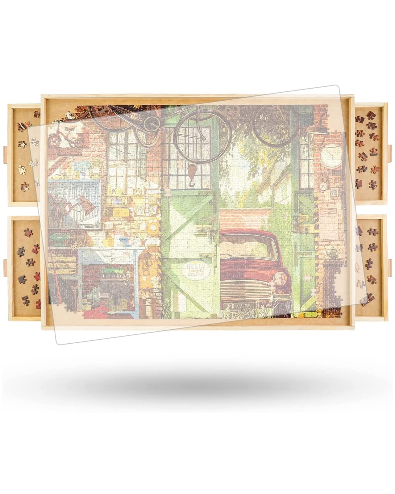 Truwheelz Planche à Puzzle Rotative 1500 Pièces Avec 6 Tiroirs Et Couvercle - Table Portable Bois 64x87 Cm