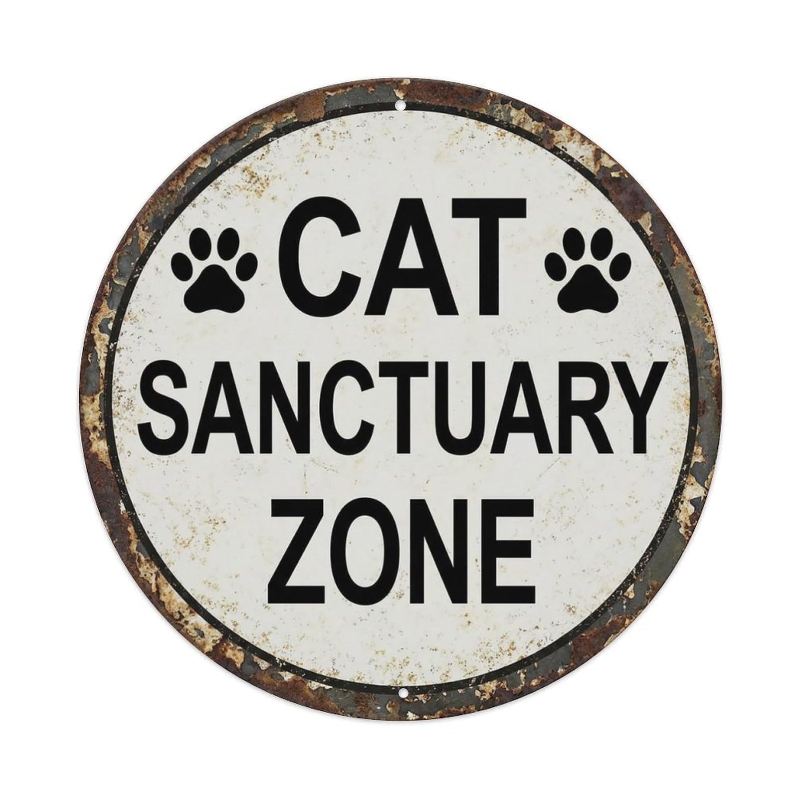Vintage Cat Sanctuary Zone Area Vintage Metal Tin Sign Plaque Wall Decor for Cafe, Club Bar, Office, Garden Metal Poster 8x8Inch