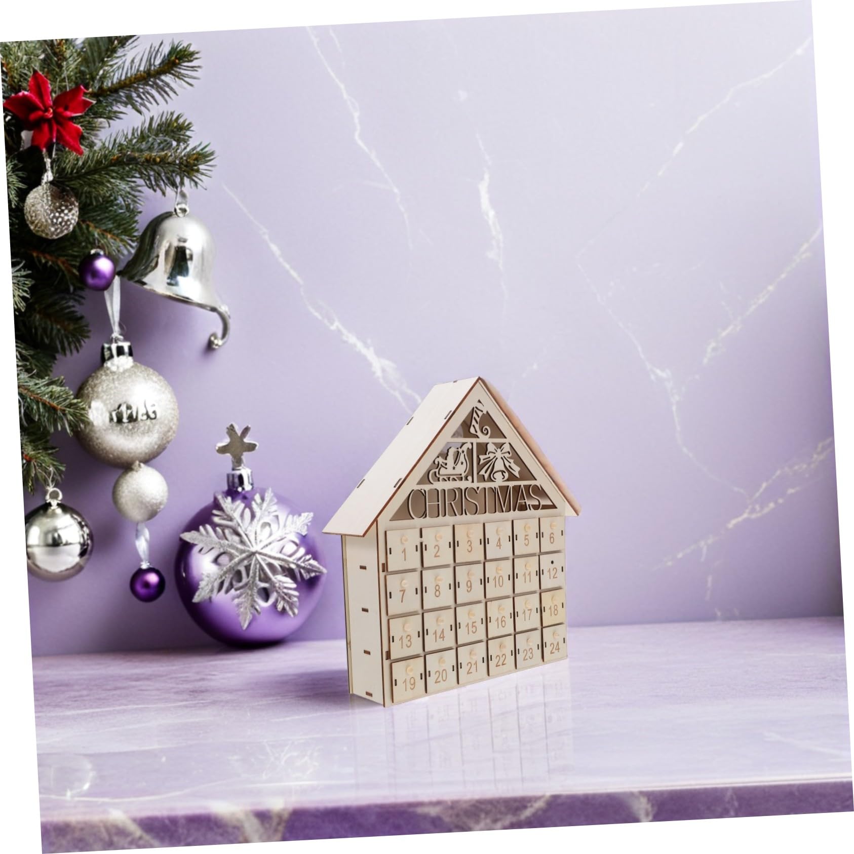 BESTYASH Calendario Avvento in Legno a Forma di Casa con Riempibili Calendario Avvento Illuminato con Luci LED per Conto alla Rovescia Natalizio Decorazione Natalizia da Tavolo