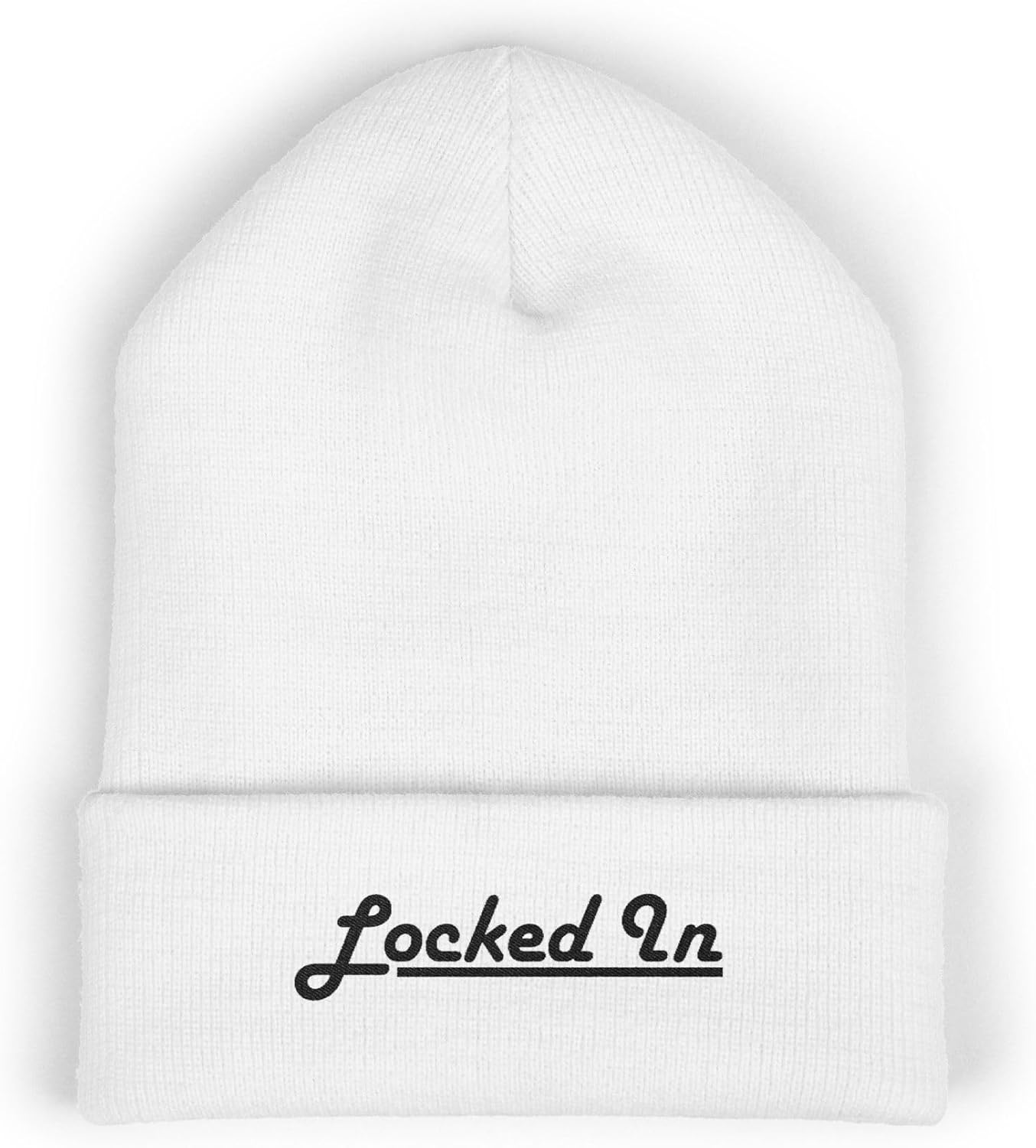 Premium Classic Cuffed Beanie Hat - Locked in Embroidery Message