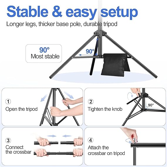 EMART Backdrop Stand, 20x7ft(WxH) Large Adjustable Background Support System with 308 Angle Rotatable Connector, 8 Clamps, 3 Sandbags and Carry Bag for Parties, Wedding, Photography Studio