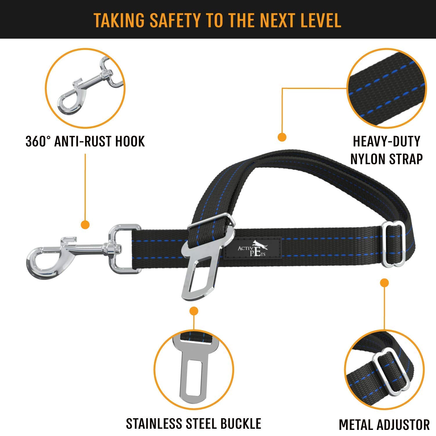 Active Pets Black Car Seat Belt for Dogs, Attaches to Harness & Collar, Adjustable 18" - 24" Travel Restraint System Fits Small - Large Pups for Safety & Comfort, Essential Pet Supplies & Accessories - image 3