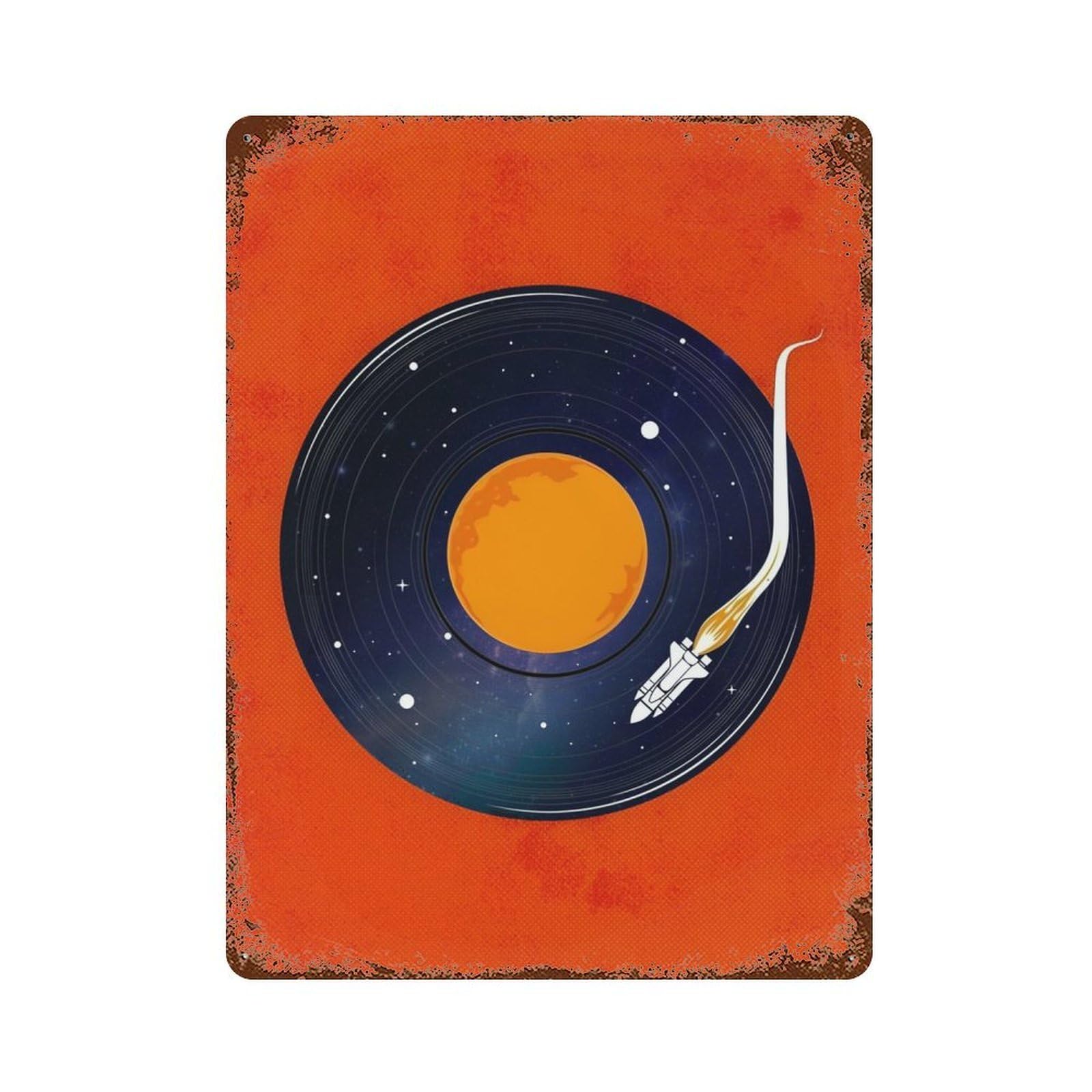 Garage Style Space Vinyl DJ Turntable Rusty Metal Tin Sign 15.7"x11.8", Farmhouse Wall Decor for Bar And Workshop