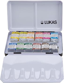 Lukas 1862 Aquarell Artists Watercolor Paint Set of 12 Half Pans - Vibrant Professional Grade Watercolor Paint - Easy-to-Wet - Intense Color, Long-Lasting - Ideal for Professional Watercolorists