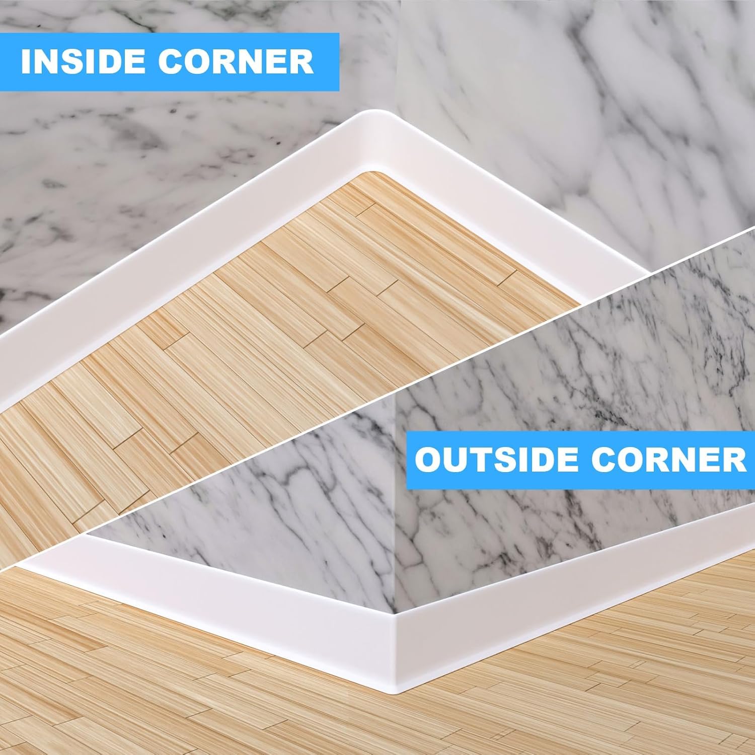 Duzzy 6" High x 40 Feet Self-Adhesive Baseboard with Corner Blocks, Peel and Stick Rubber Wall Trim Molding, Self-Adhesive Vinyl Wall Base Cove Base