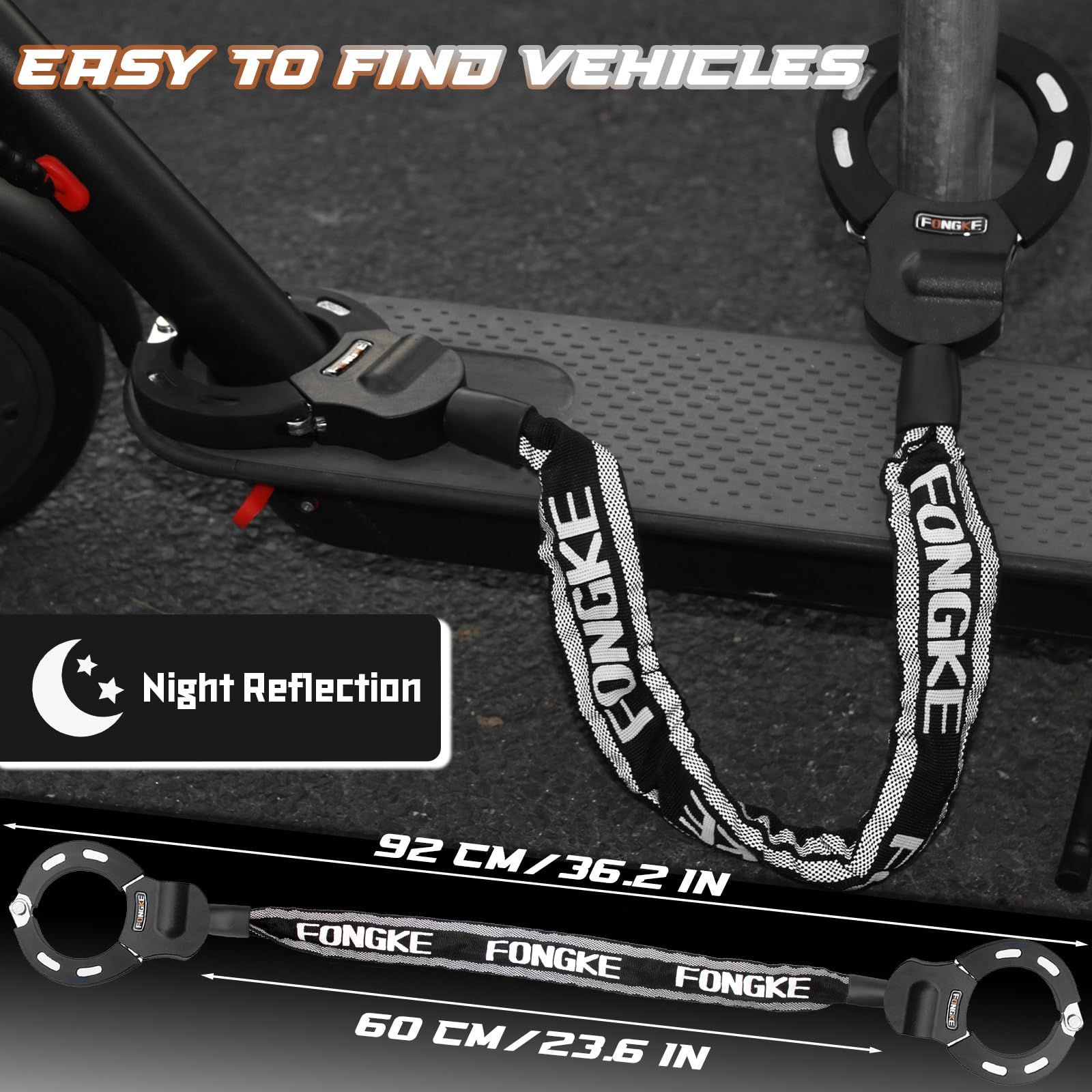 Lucchetto Per Monopattino E Bici 105 Cm - Doppia Testa, Combinazione, Cavo Acciaio Ispessito 12 Mm - Foto 10