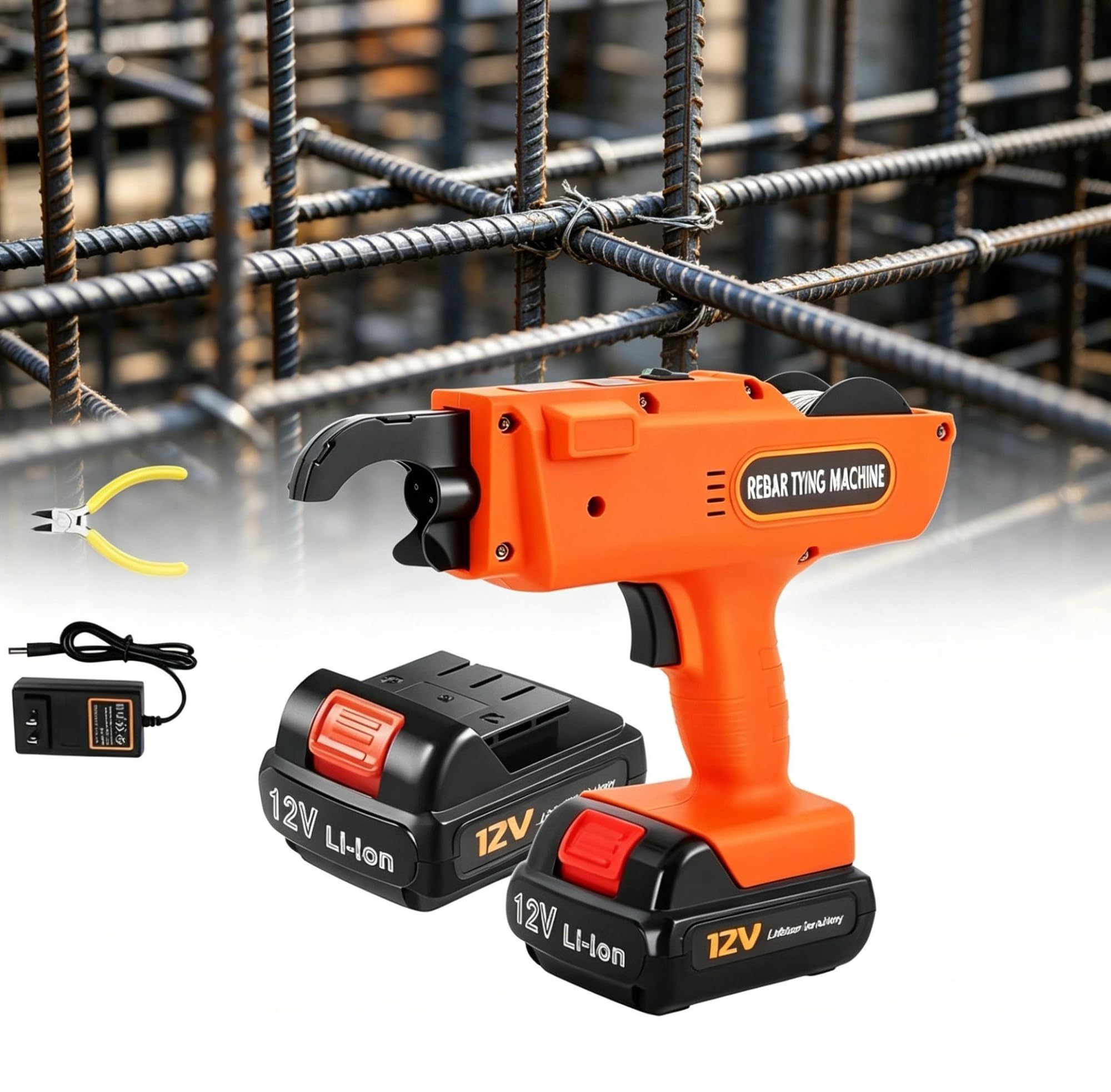 Sysxlt One Color Rebar Tier Tying Machine, 12V Automatic Electric Rebar Tie Gun With Batteries, Professional Wire Twister, For Construction Sites