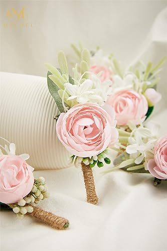 Miniatura 10 de Meldel Ramillete de muñeca de graduación azul y blanco, juego de 6, ramilletes para graduación, rosa de mano nupcial para boda rústica vintage, flor