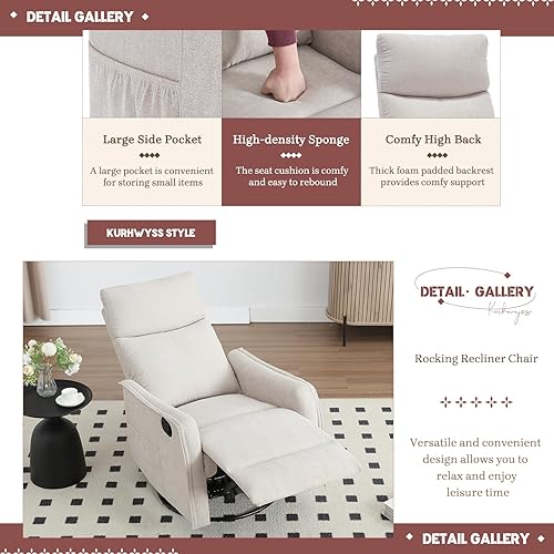 Miniatura 7 de Mecedora reclinable con calor y masaje, balancín giratorio de 360 con respaldo reclinable y reposapiés, mecedoras modernas para habitación de bebé