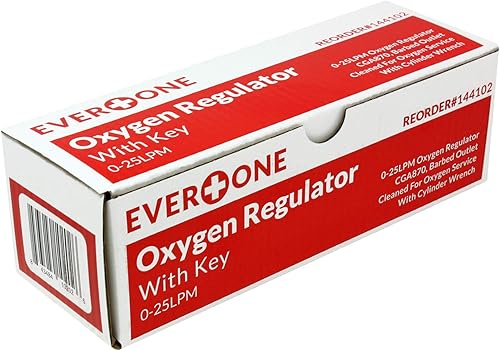 Miniatura 3 de EverOne Mini regulador de oxígeno con llave, 0-25 litros min, manga de latón, conexión CGA 870, manga de latón