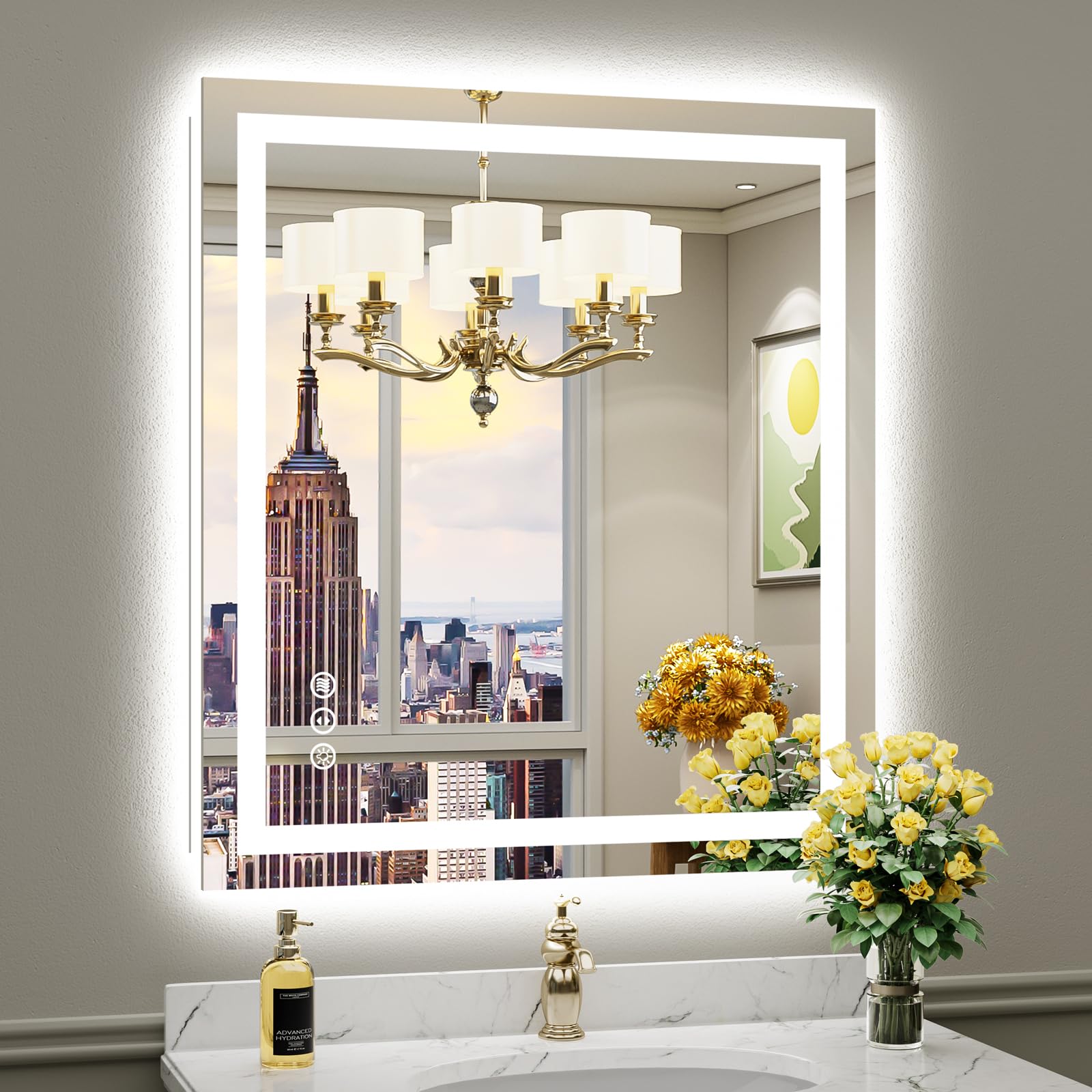 Briivue 36x32 Inch LED Bathroom Mirror with Lights, Backlit &amp; Front Lit