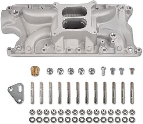 Colector de admisión de aluminio fundido satinado de doble plano compatible con bloque pequeño Ford SBF 260 289 302