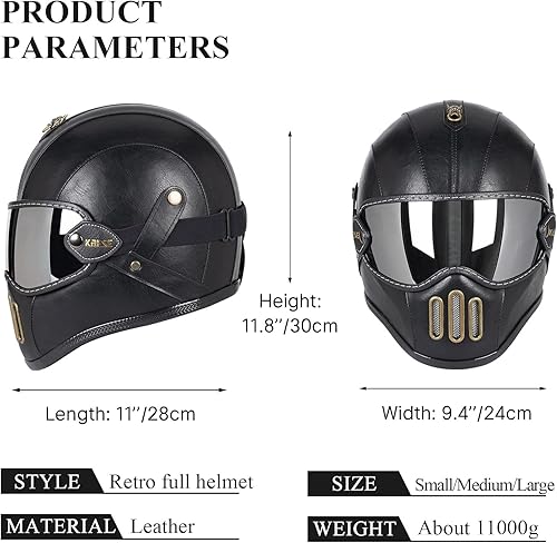 Miniatura 8 de Casco retro de motocicleta de cara completa de cuero de fibra de vidrio para hombres y mujeres Street Off-Road Ciclomotor Racing ATV Motocross