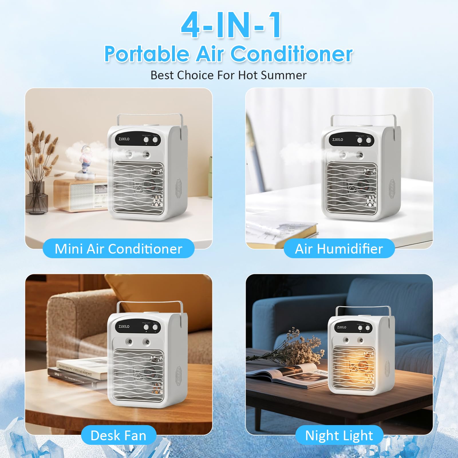 Mobile Klimaanlage Luftkühler, Mini Klimaanlage, Mobile Klimagerät, Klimaanlage Mobil, 1000ml Wassertank 7 Farben Licht, mit Sprühfunktion, Griff, Leise, für Schlafzimmer Büro