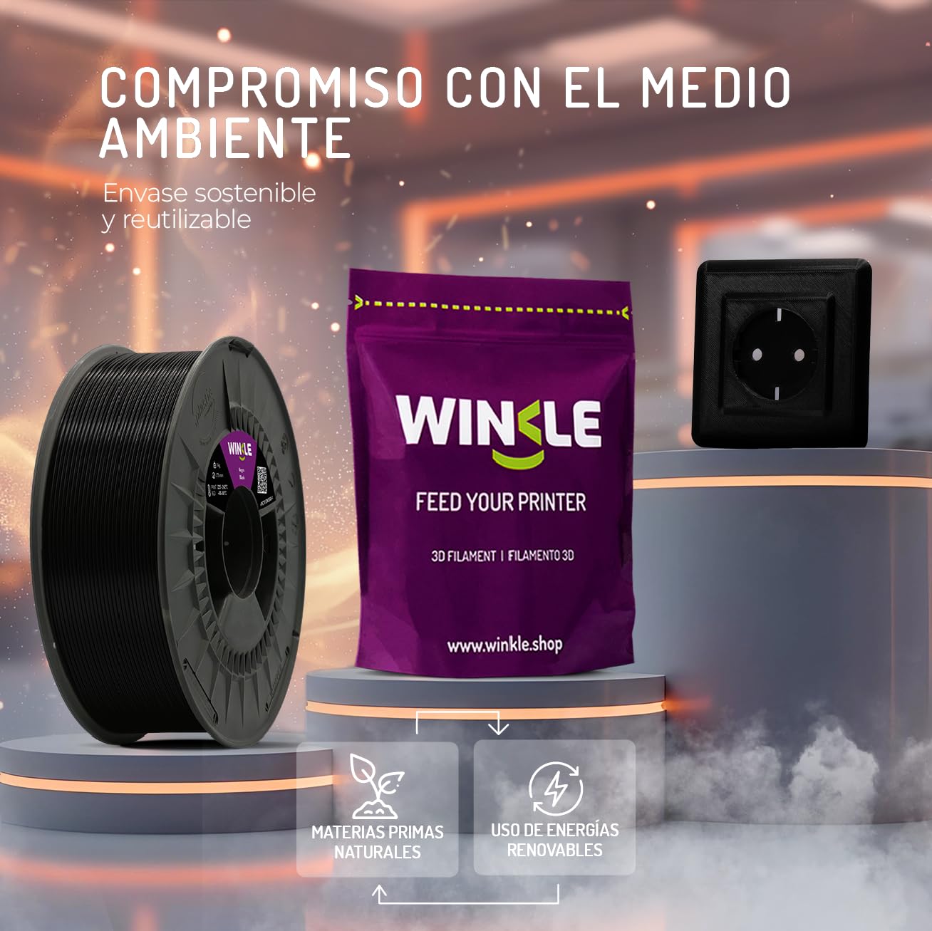 WINKLE Filament PETG FR 1,75 mm Noir 1 kg, Filament pour Imprimante 3D, PETG Résistant à la Flamme EN13501-1 pour Applications Électroniques et Exposition à des Sources de Chaleur, Précision