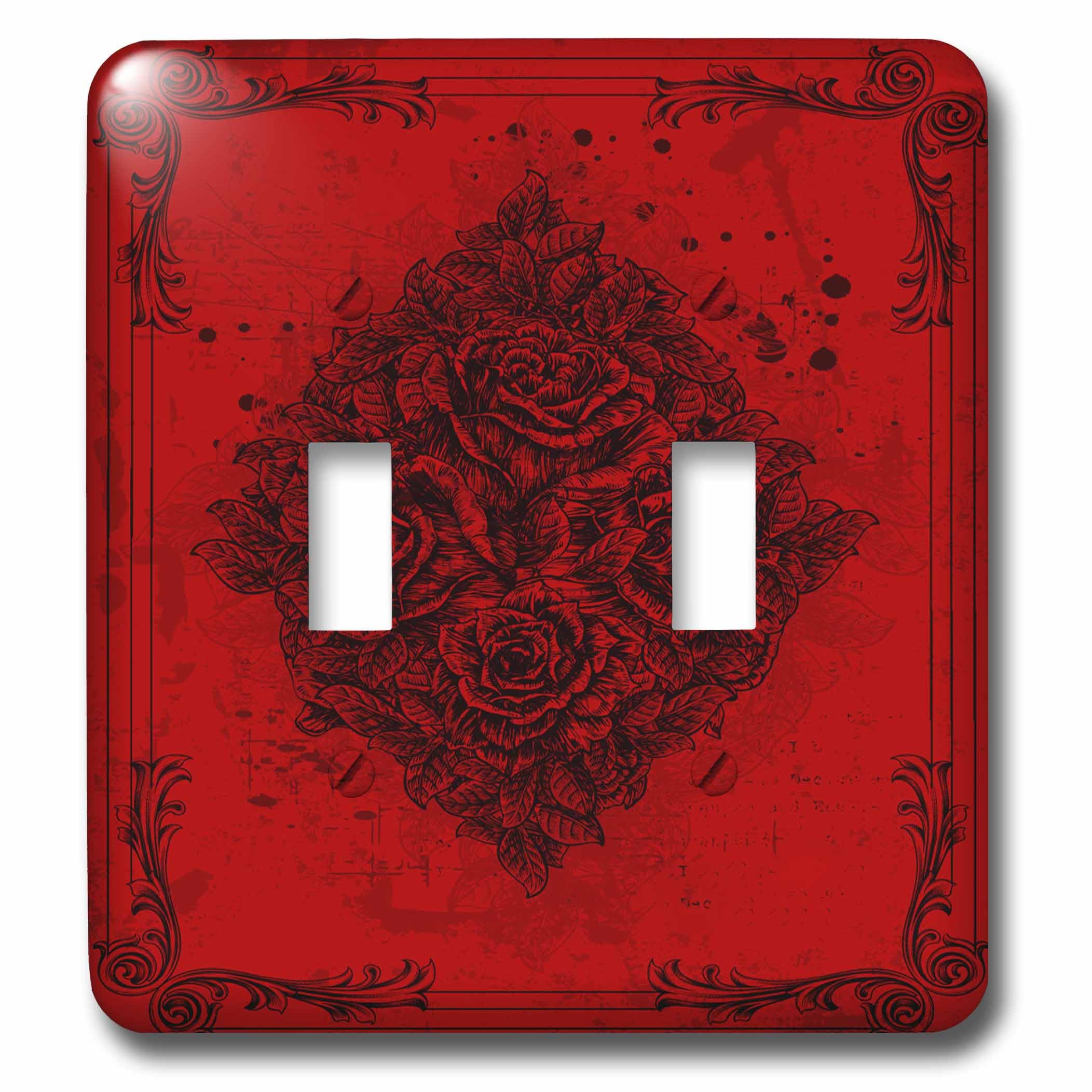 Plaque de double interrupteur à bascule 3dRose lsp_78084_2 motif diamant de roses rouge