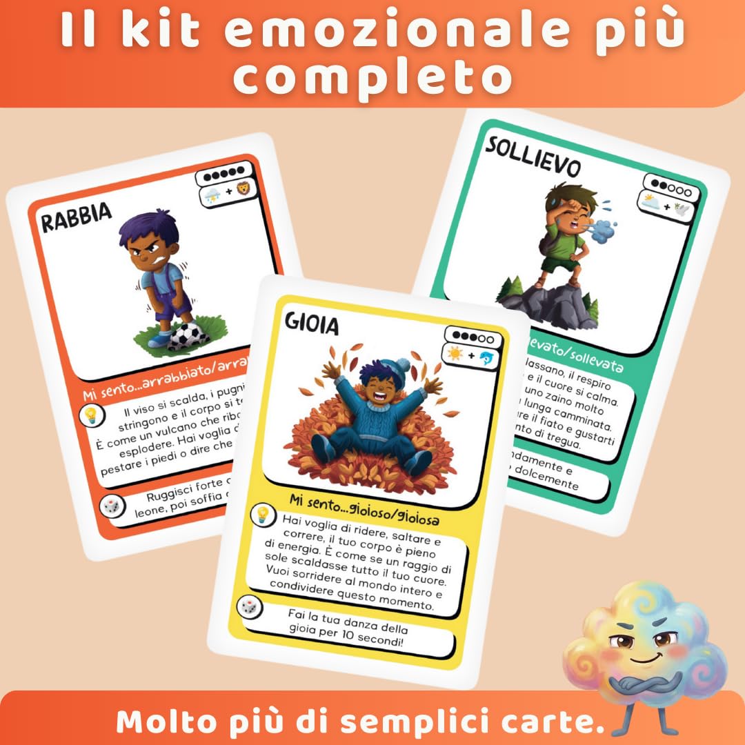 EmoKids - Gioco delle Emozioni per Bambini (4–10 anni) - 55 Carte Illustrate + 8 Mini-Giochi - Educazione Emotiva e CNV - Comprendere, Nominare e Gestire le Emozioni – Metodo Montessori