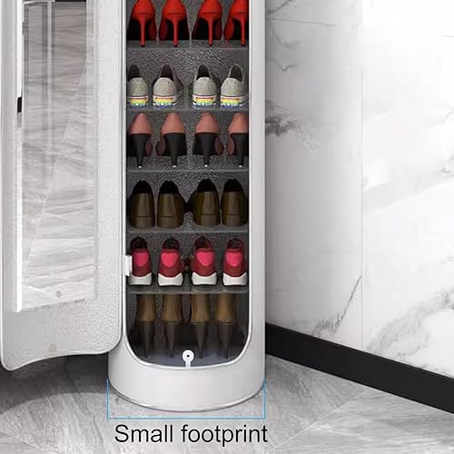 Miniatura 3 de DTREEL Zapatero giratorio de 360 grados, estante redondo para zapatos, organizador de zapatos de metal, estante vertical para espacios pequeños,