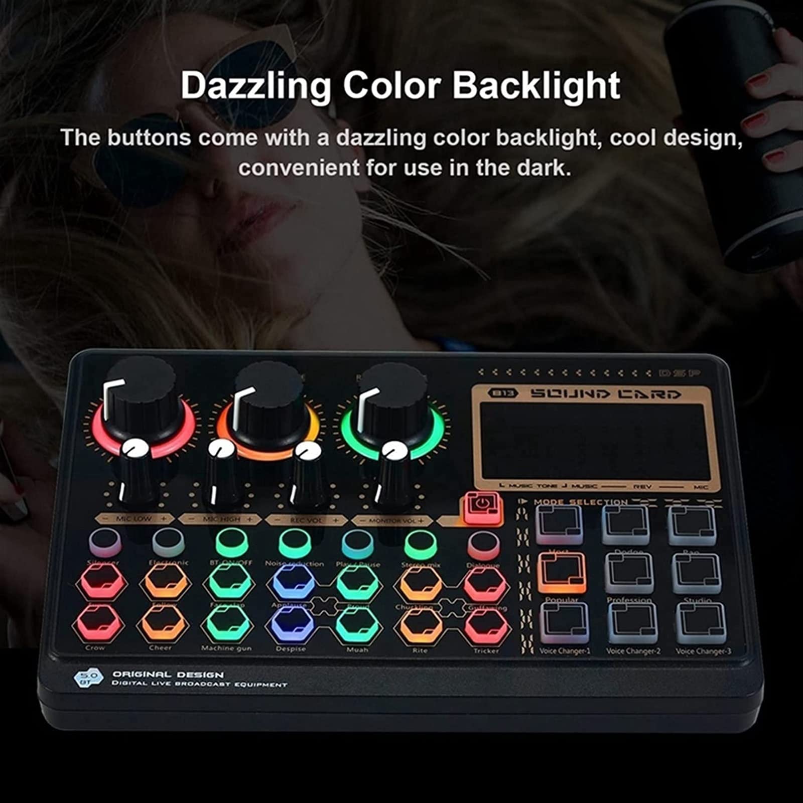 MRKU Mixeur Audio Professionnel, Mini Carte Son Externe en Direct pour l'enregistrement de Musique en Direct, Le karaoké et Le Chant