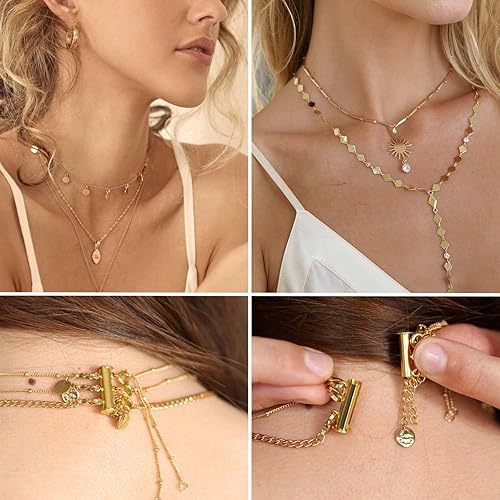 Miniatura 9 de Dailyacc Cierres de collar en capas, 4 piezas de 2 tamaños con cierre deslizante para múltiples hebras, cierres de tubo deslizantes