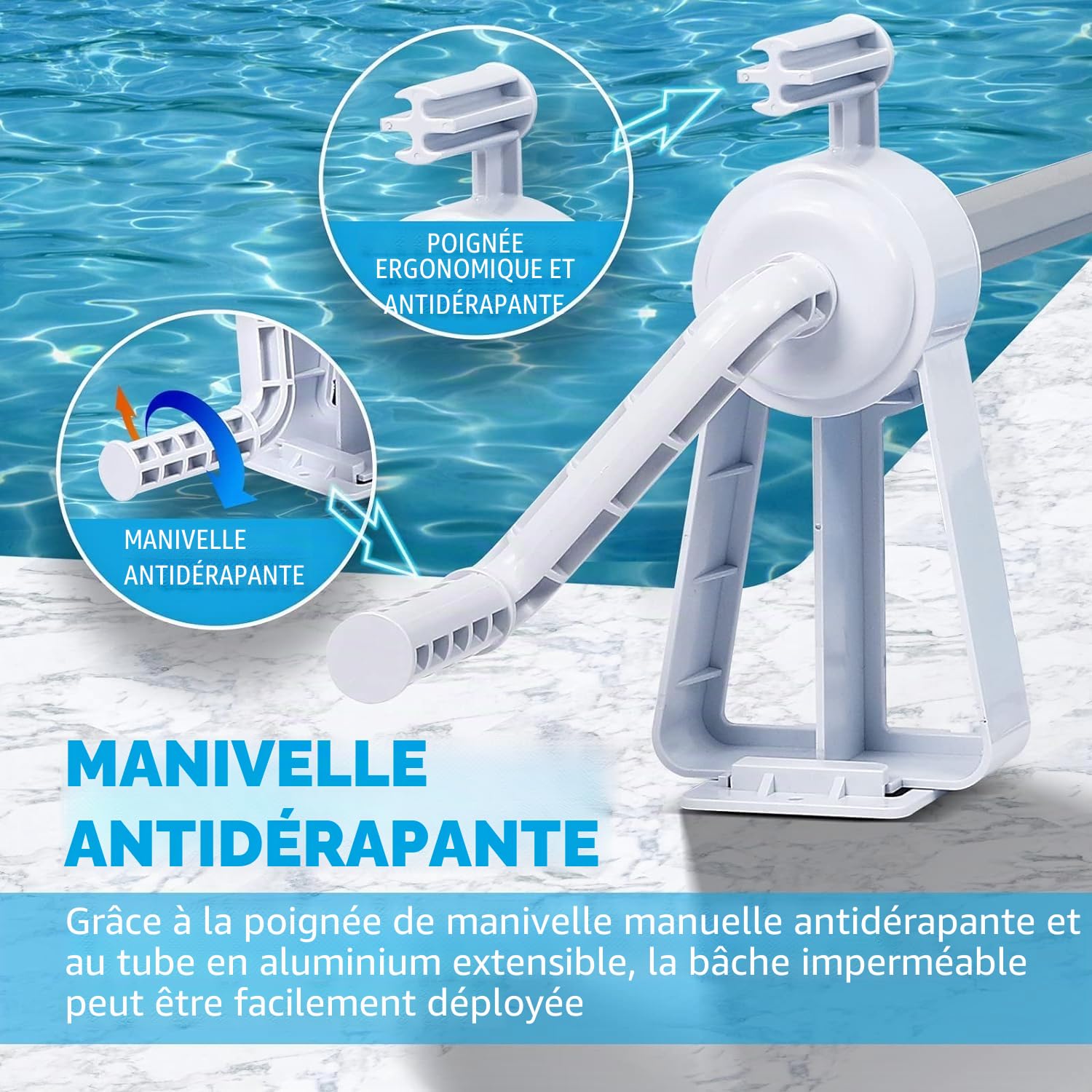 ACXIN Système d'enroulement de piscine mobile pour film solaire - Enrouleur de bâche - 1,05 m à 6,15 m - En acier inoxydable de qualité supérieure - Système d'enroulement réglable avec fixation et