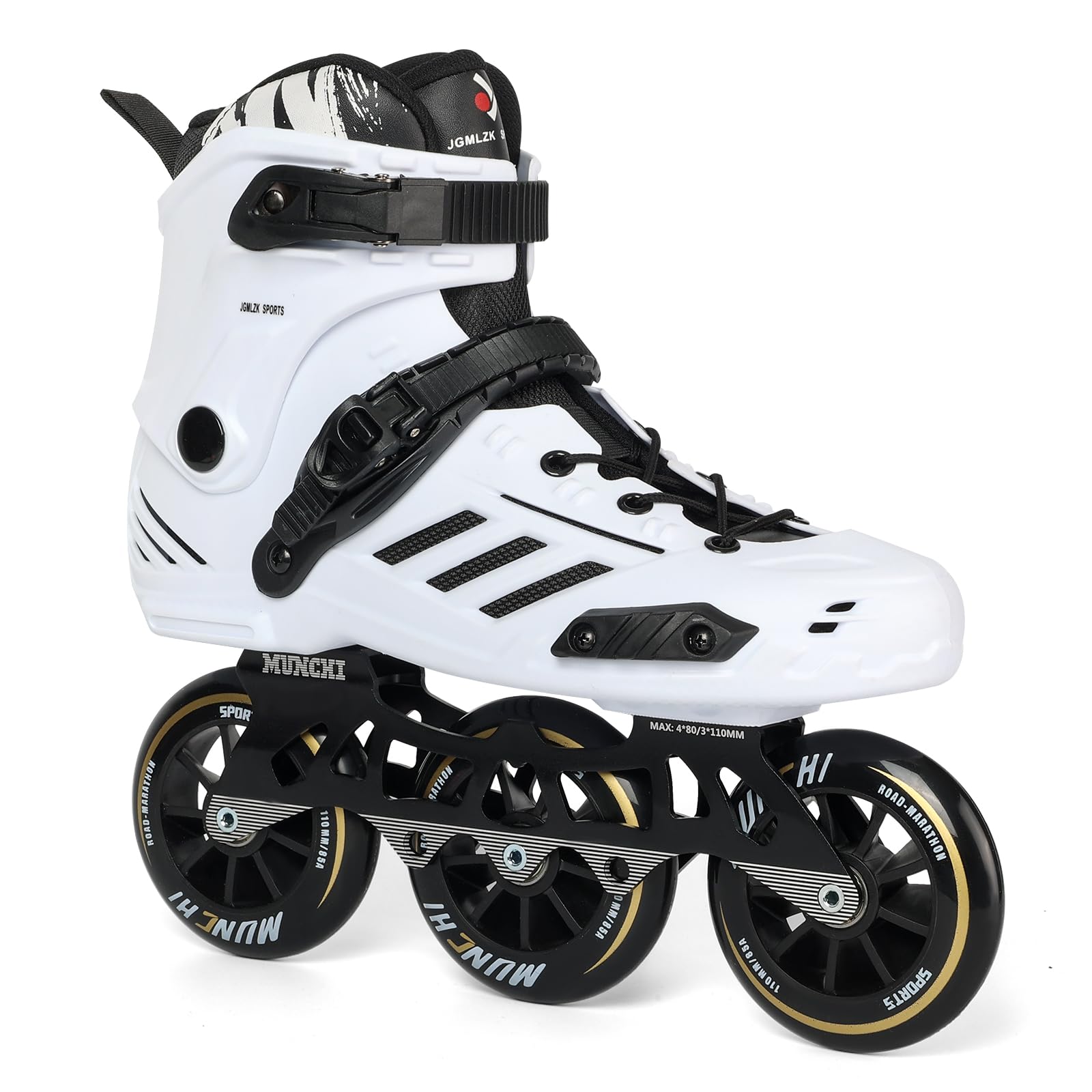 3 Wheels Fitness Inline Speed Skates for Unisex?110mm Roller Skates Blades (White, Men 10/Women 11 45)