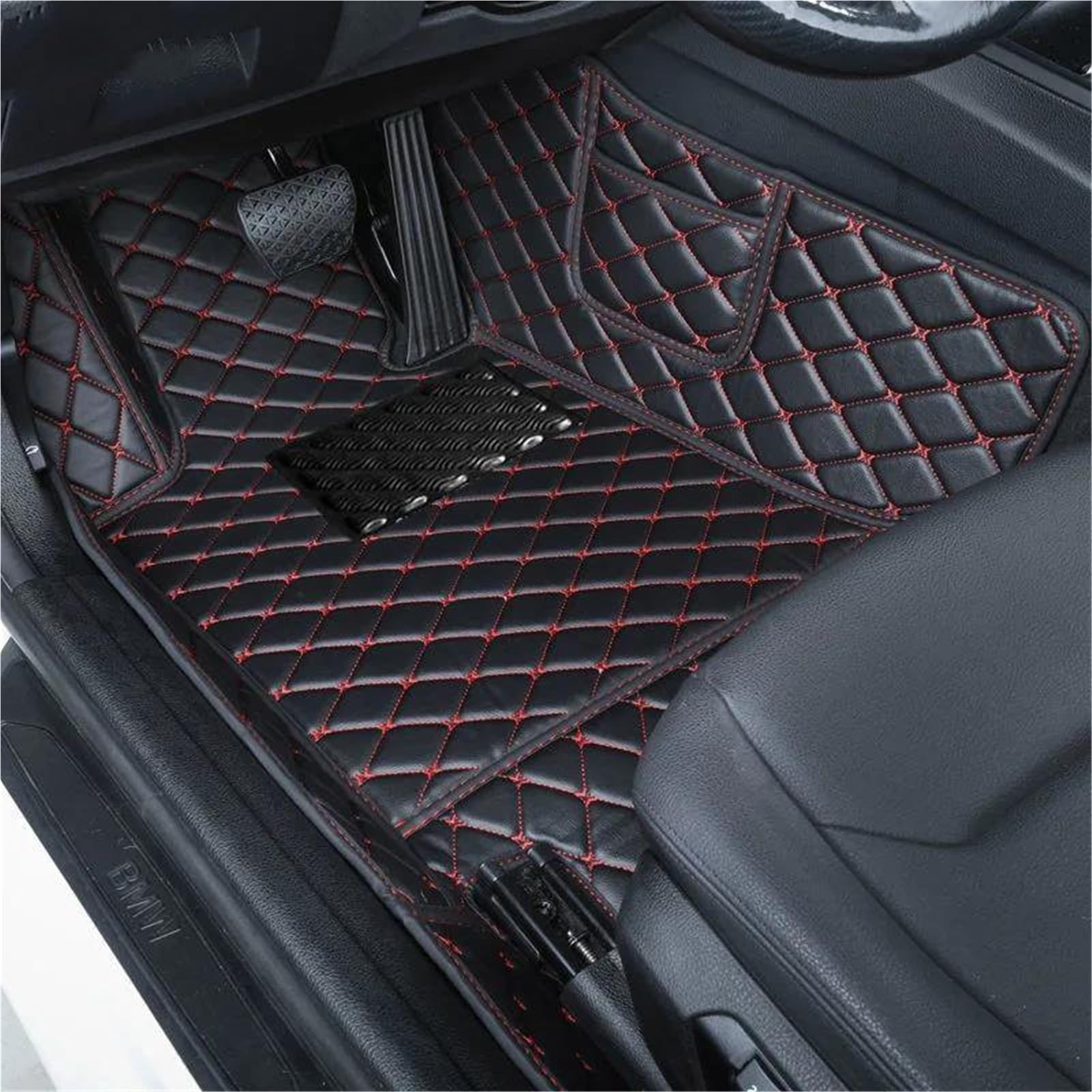 SRQORT Car Mats Custom Automotive Car Floor Mats For Cupra For Formentor 2022 Auto Luxury Leather Men Women Car Mats Full Coverage Footwell Mats(L Black Red)